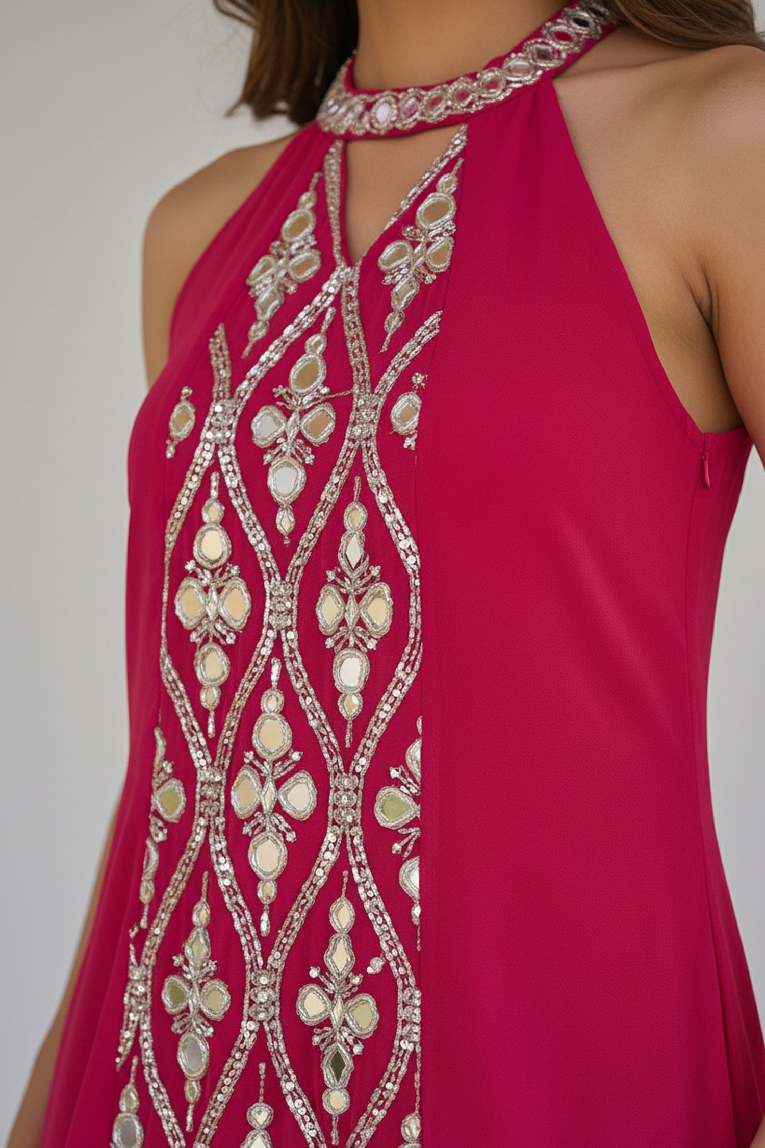 Festive Elegance Magenta Pink Halter Neck Cord Set