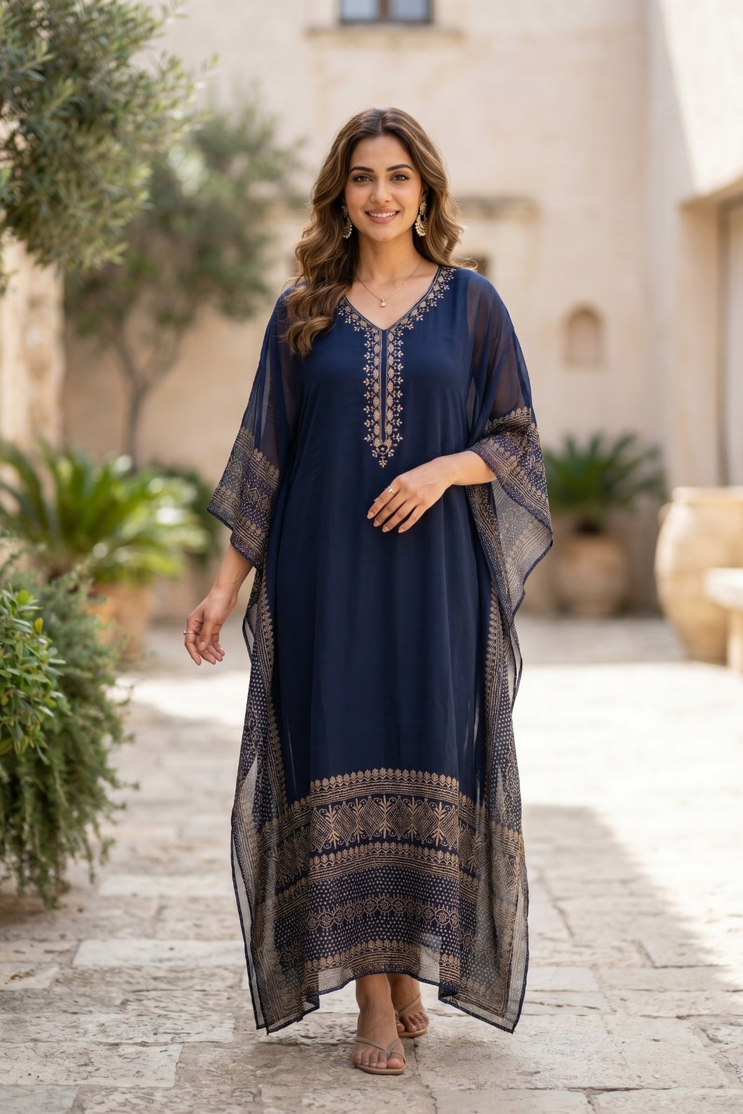 GOLD HAND EMBROIDERY NAVY BLUE KAFTAN.