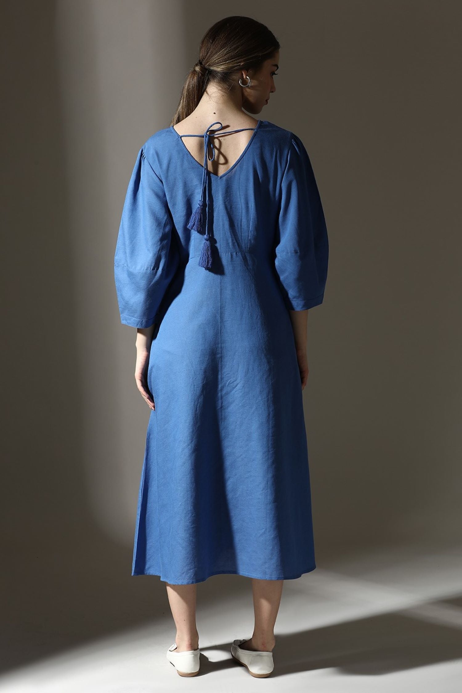 Graceful Blue Buttoned Midi Dress
