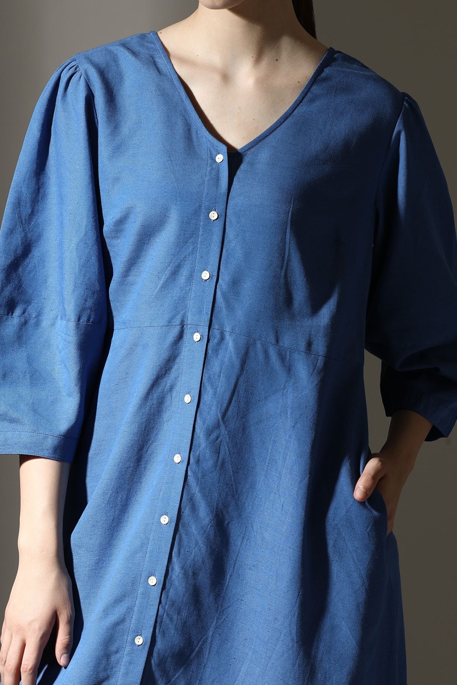 Graceful Blue Buttoned Midi Dress