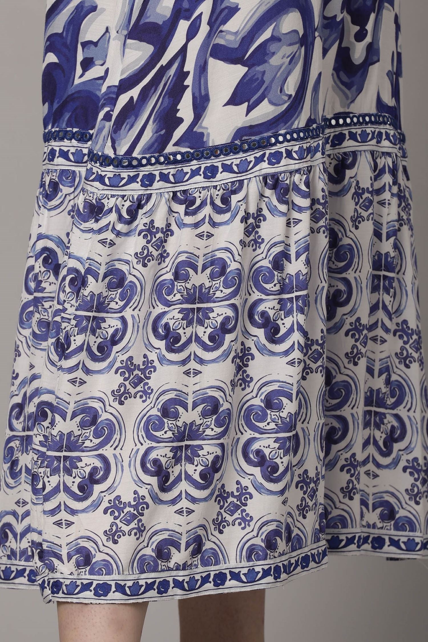 Blue Bloom Printed Long Sleeve Dress