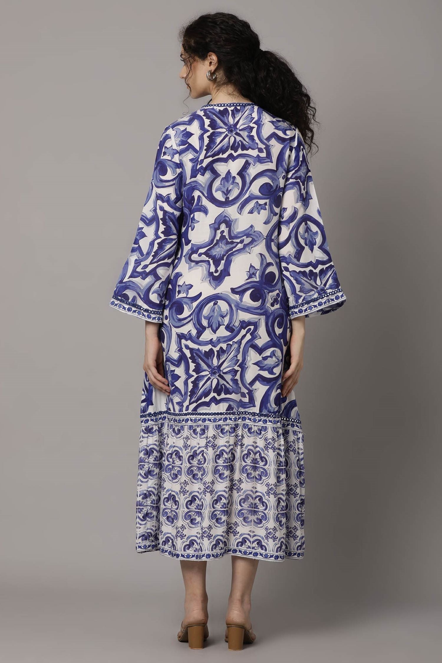 Blue Bloom Printed Long Sleeve Dress