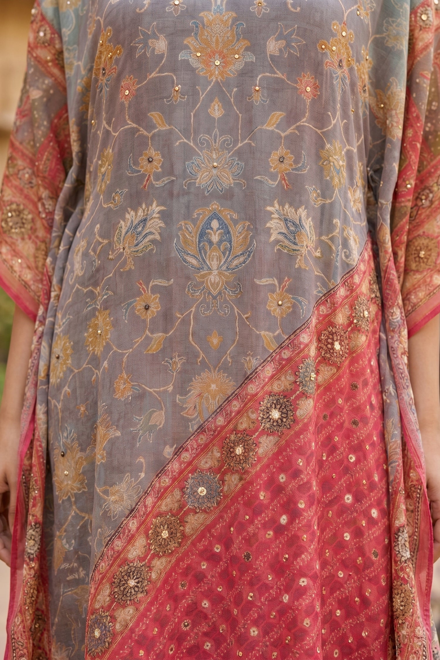 Mono Floral Printed Long Kaftan