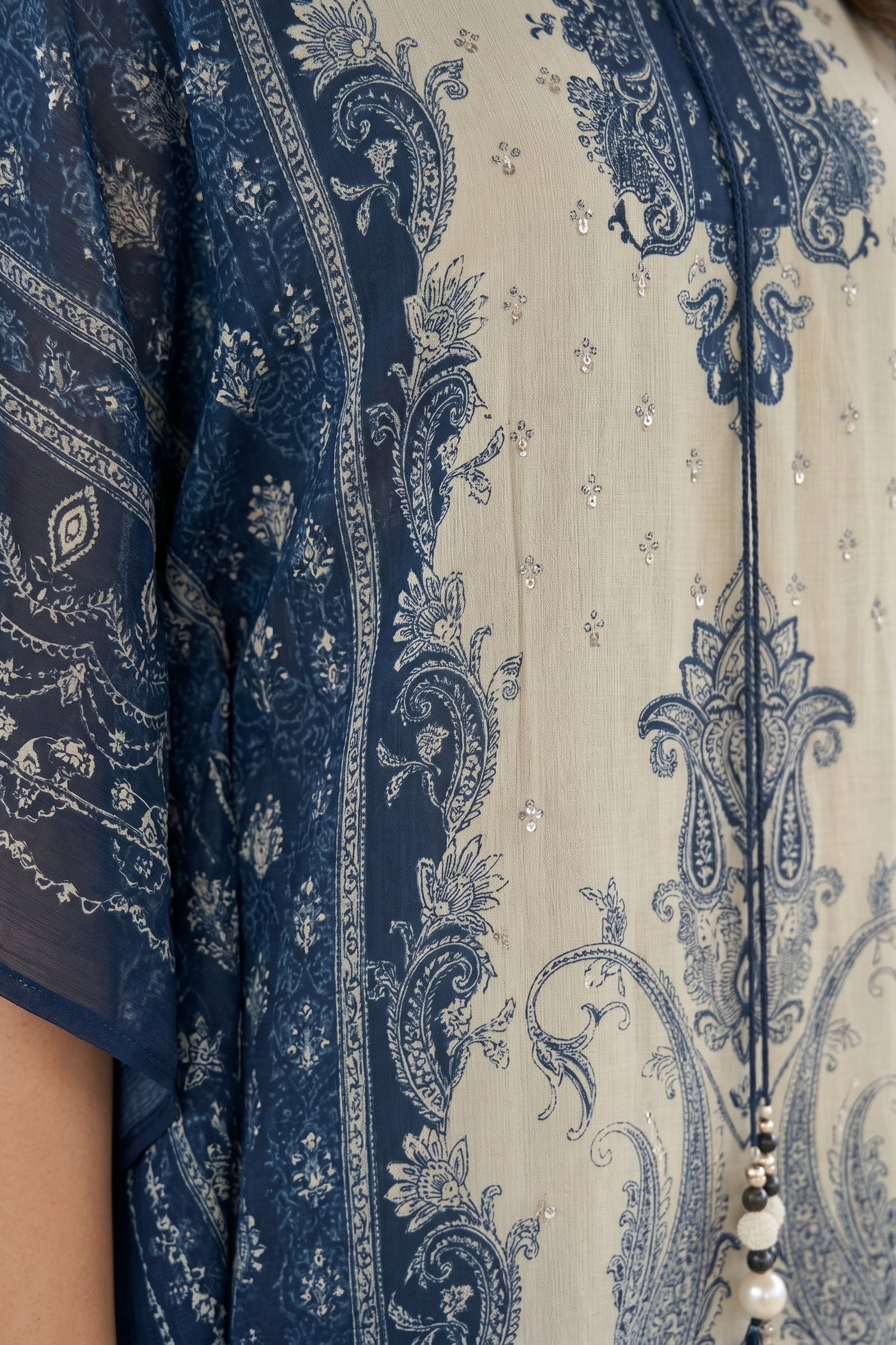 Midnight Blue Chinon Silk Long Kaftan Dress