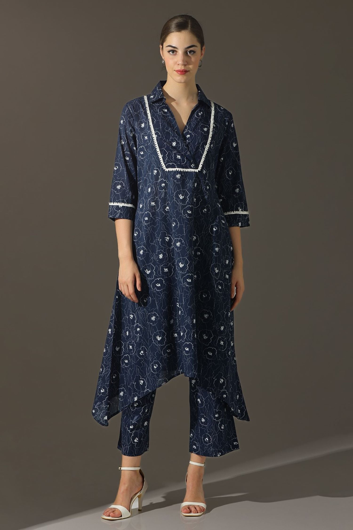 Navy Blue Embroidered Grace Cord Set