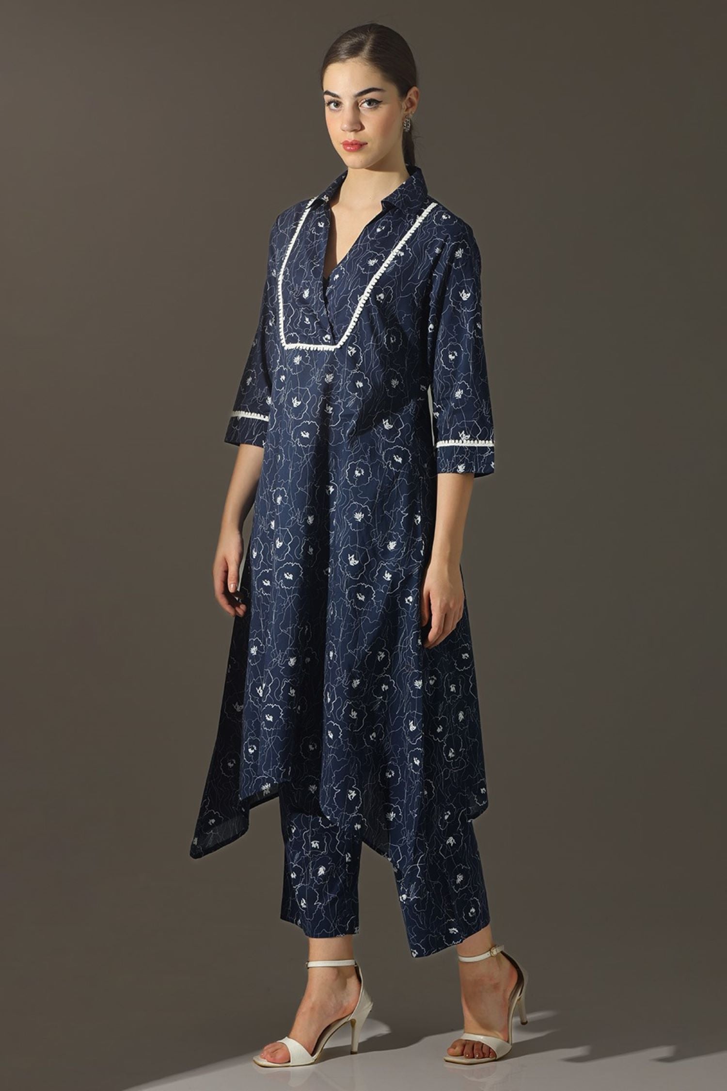 Navy Blue Embroidered Grace Cord Set