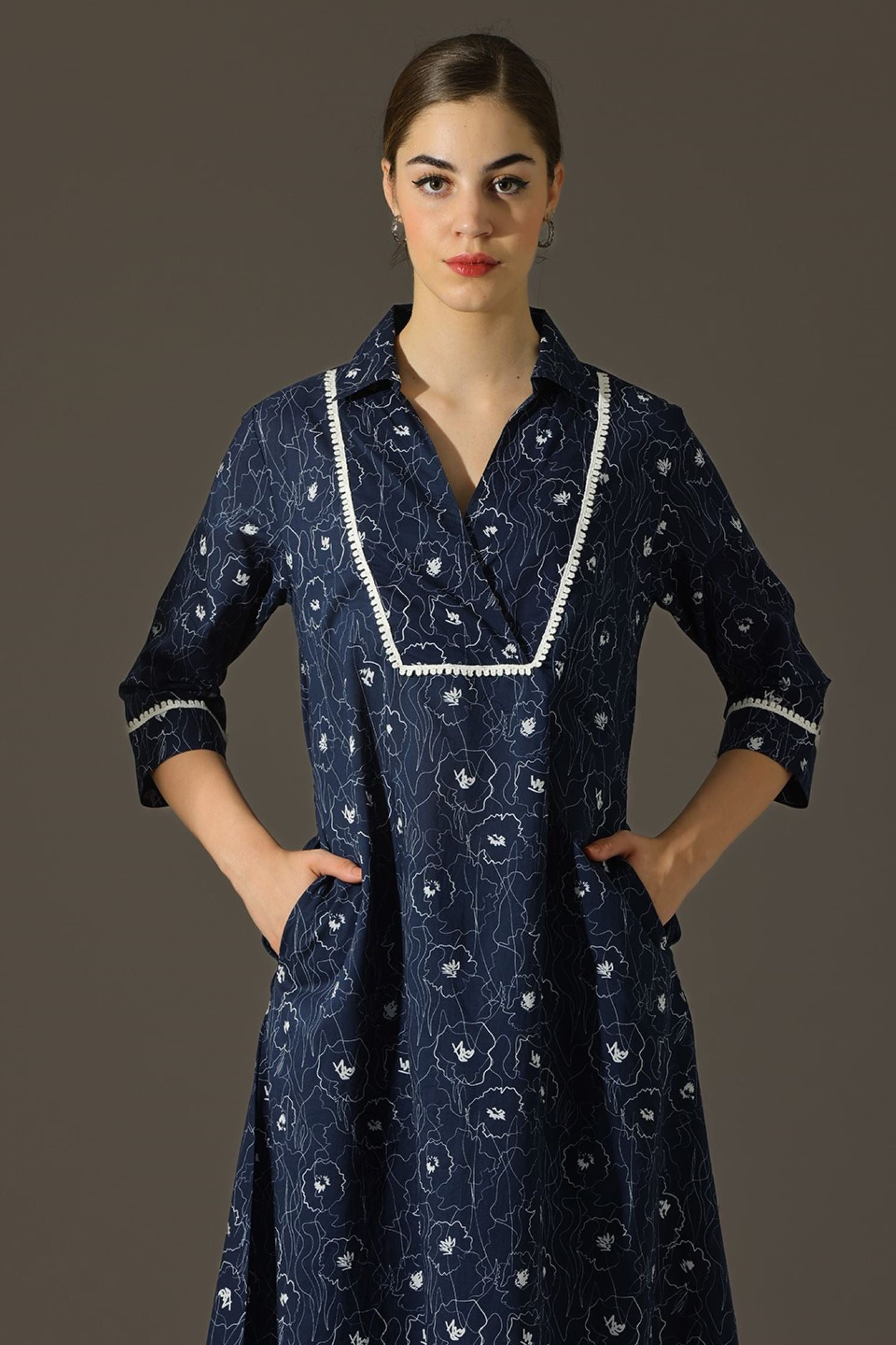 Navy Blue Embroidered Grace Cord Set
