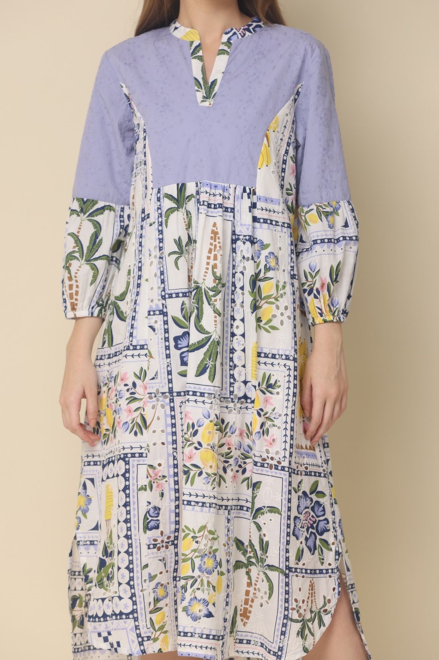 off-white cotton dress with printed designs