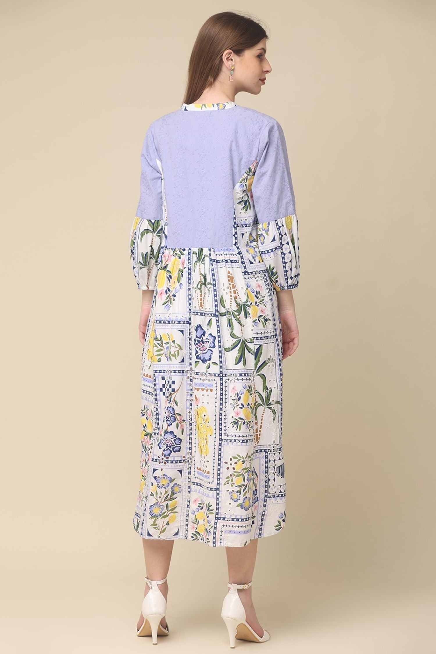 off-white cotton dress with printed designs