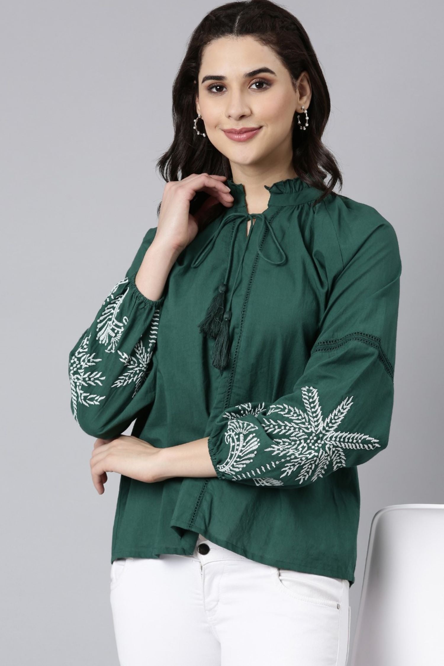 Dark Green Allure Top with Stunning Detailing