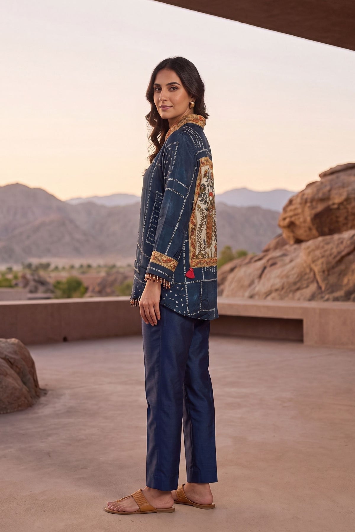 Deep Indigo Contemporary A-Line Crepe Tunic Shirt