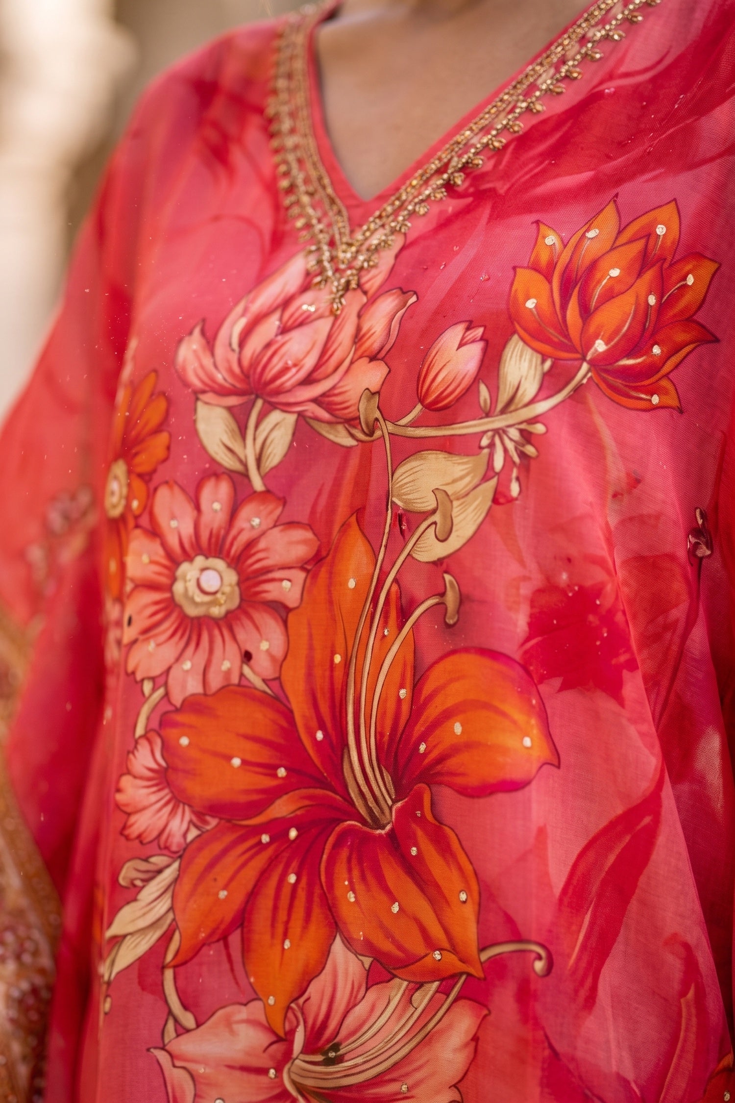 Freyaa Pink Floral Printed Short Kaftan for Women