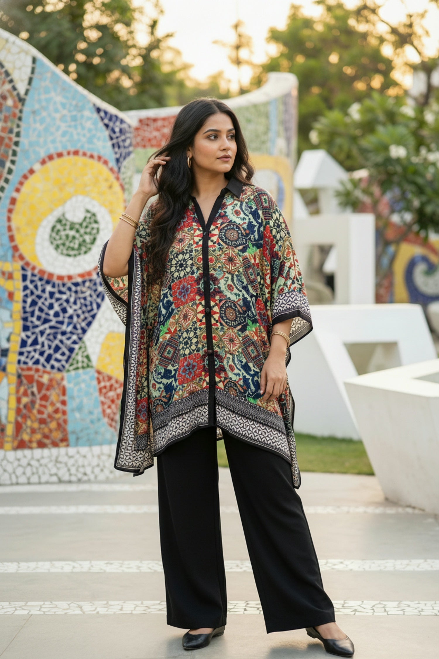 Multicolor Short Kaftan with Digital Print