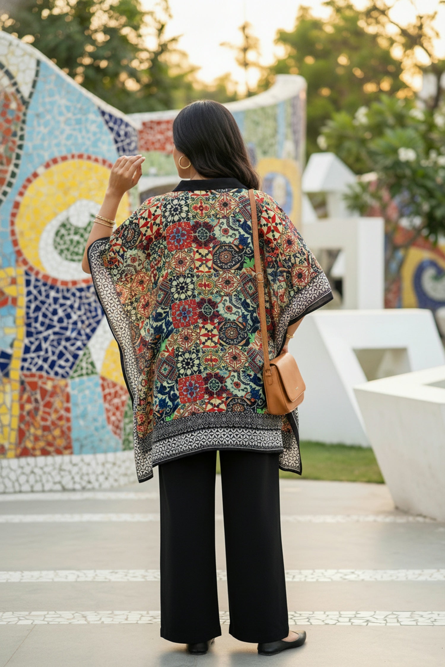 Multicolor Short Kaftan with Digital Print