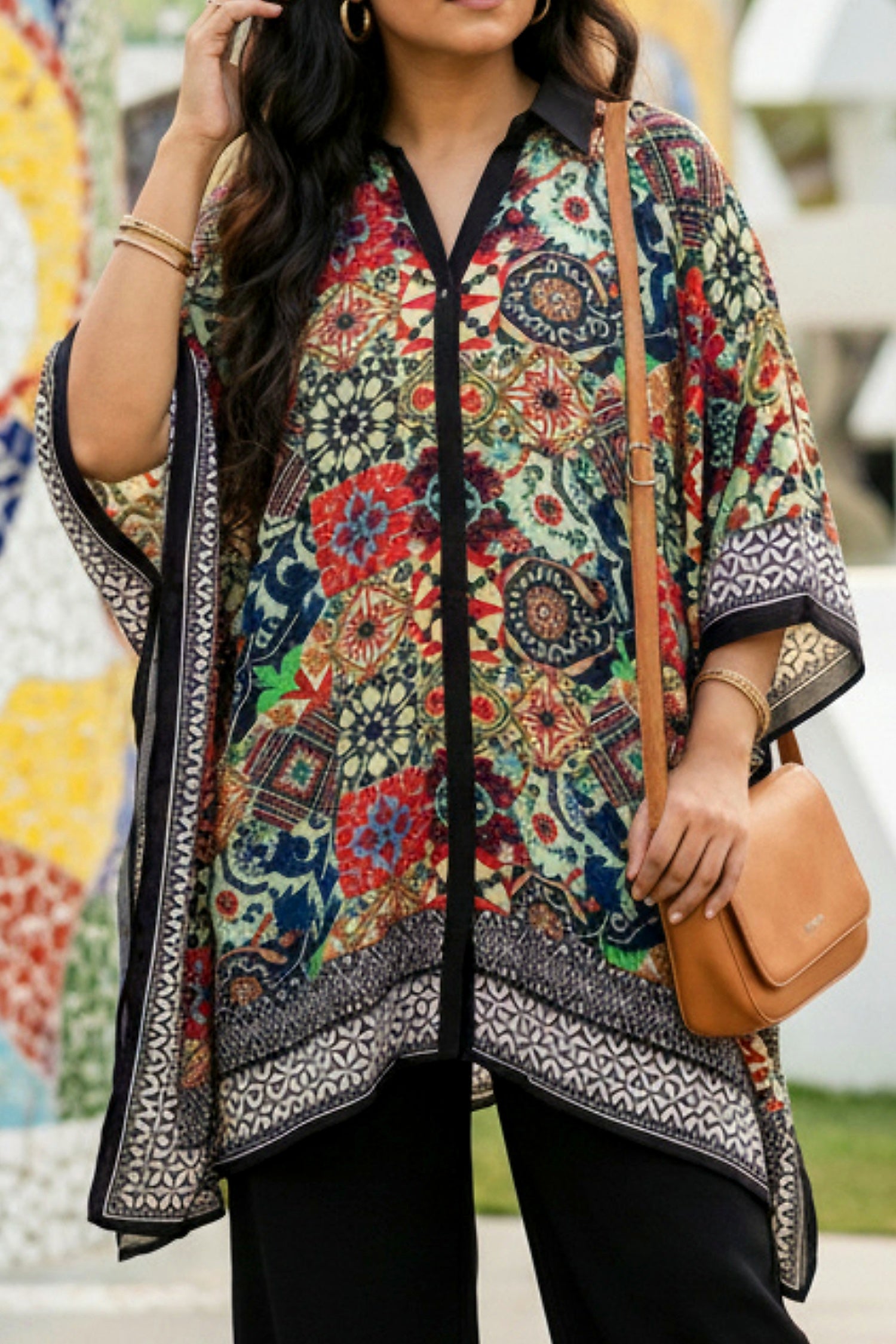 Multicolor Short Kaftan with Digital Print