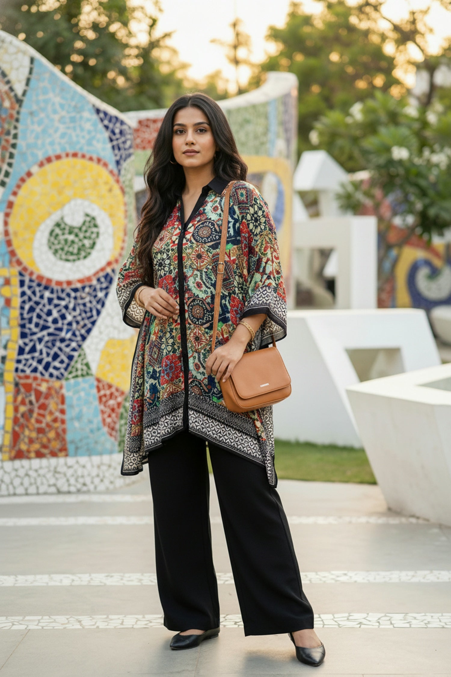 Multicolor Short Kaftan with Digital Print