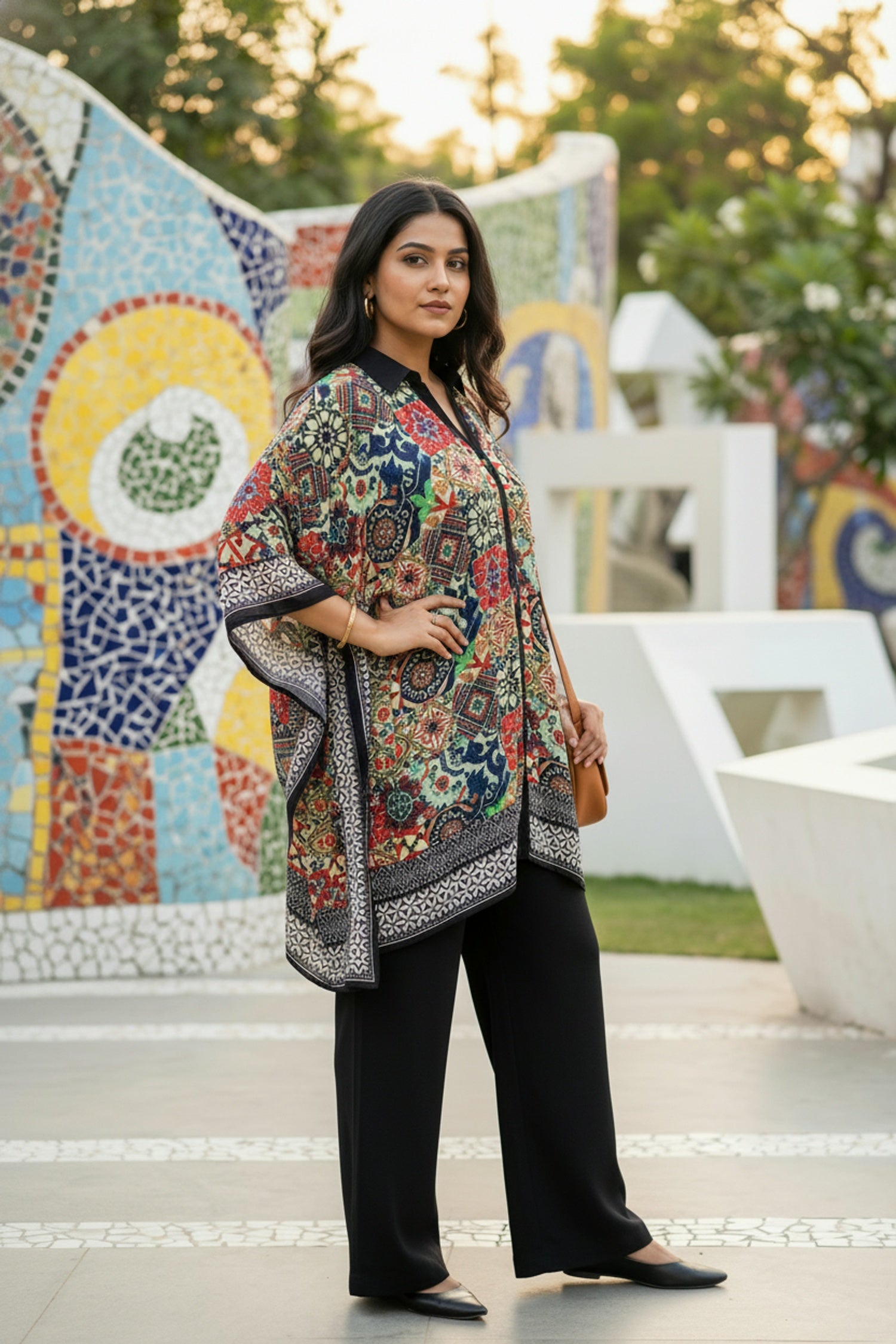 Multicolor Short Kaftan with Digital Print