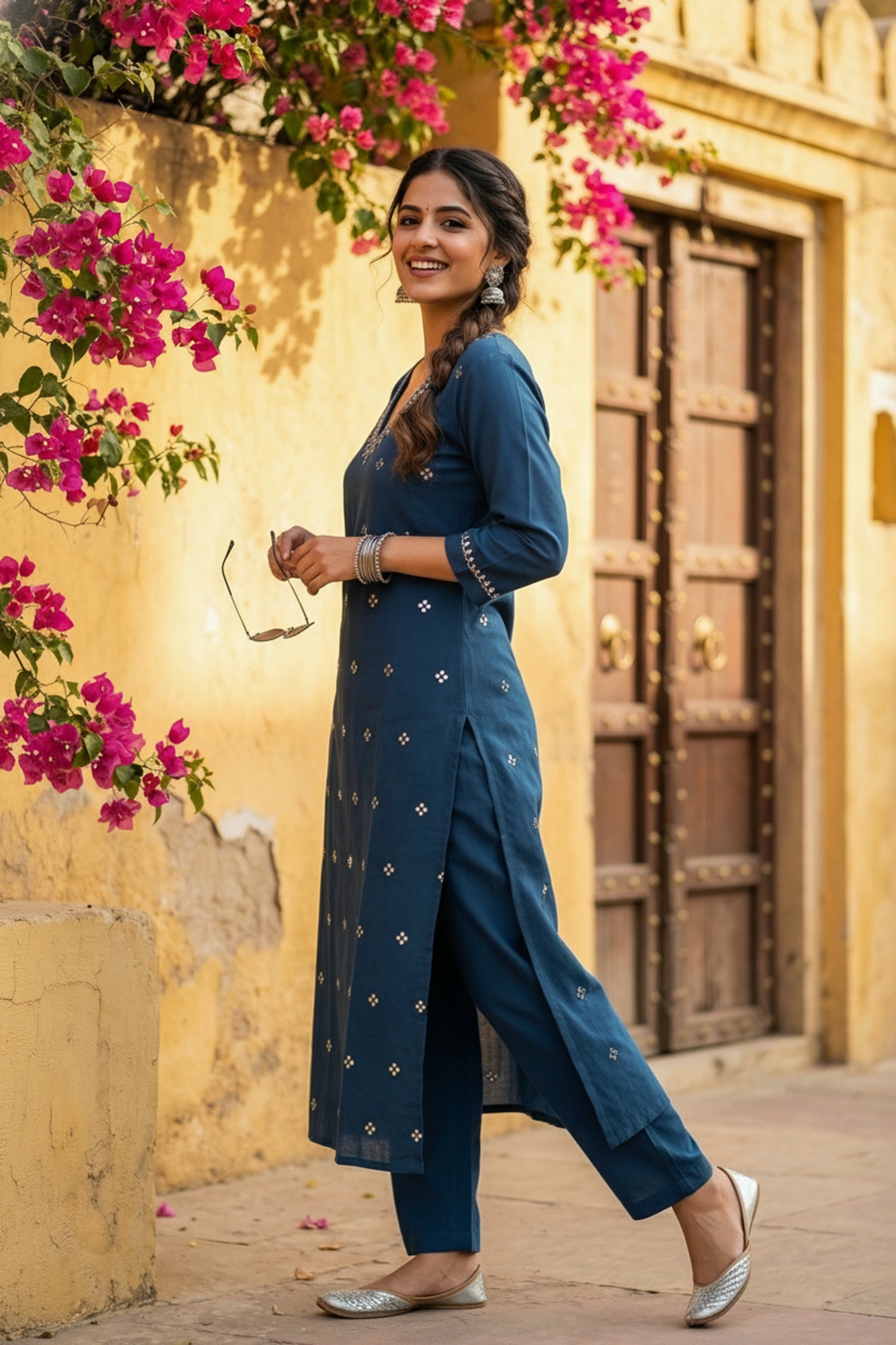 Blue Aura Embroidered Cotton Cord Set