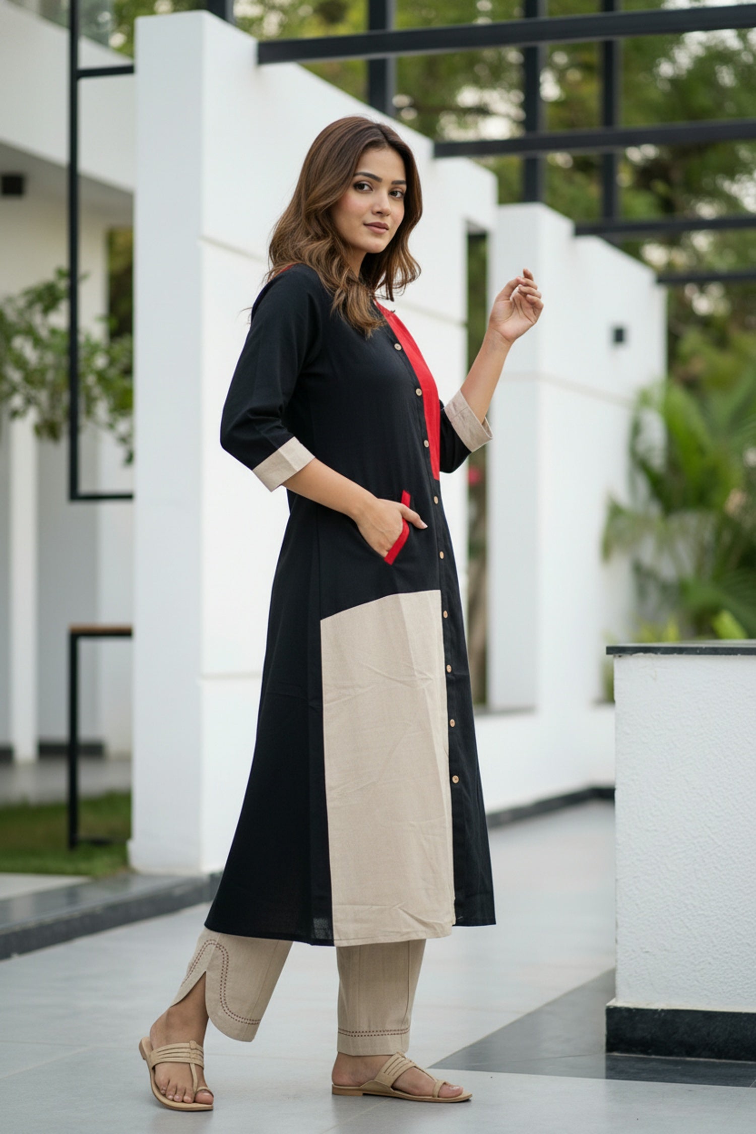 Multi Patterned Red & Black Cotton Cord Set