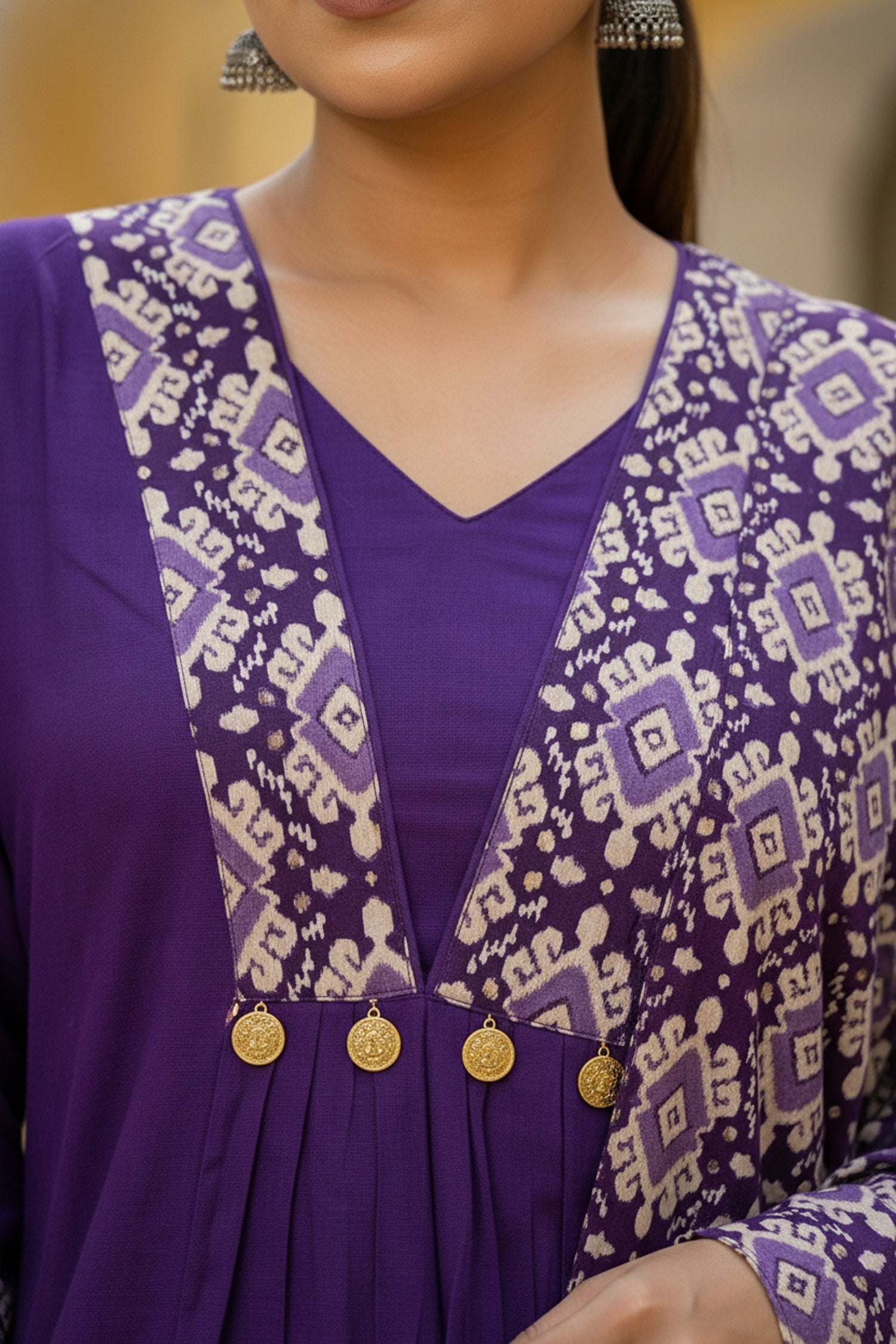 Purple Cotton Three Piece Suit Set