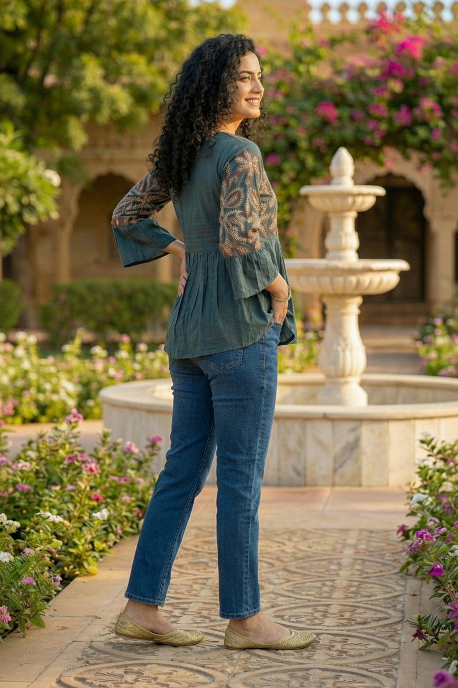 Blue Cotton Top with Thread Embroidery