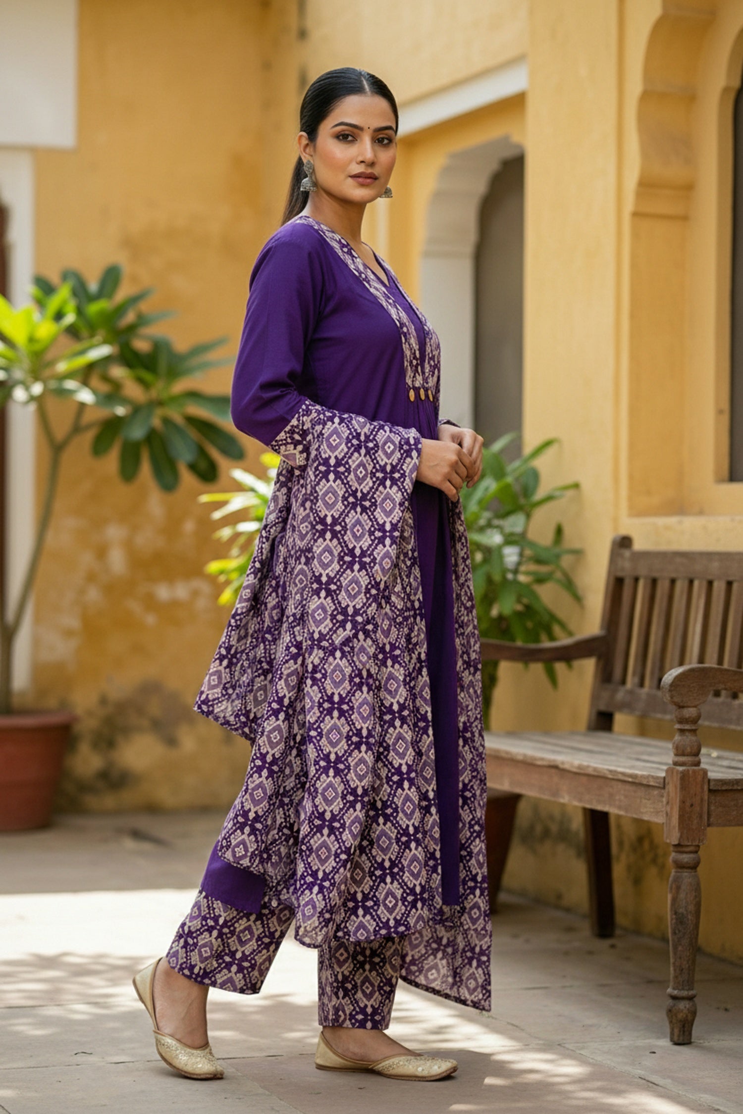 Purple Cotton Three Piece Suit Set
