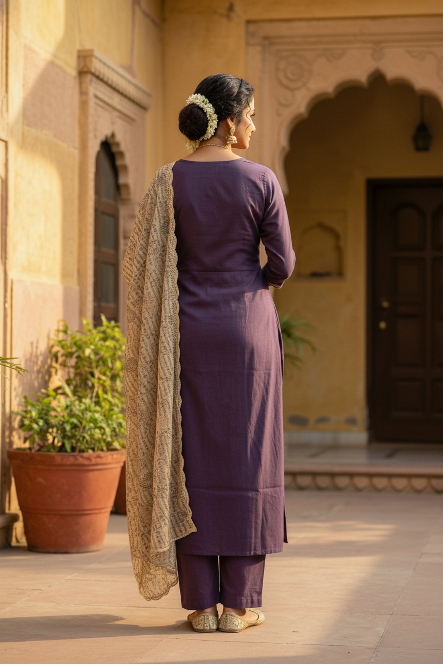 Lavender Embroidered Kurta Set with Tissue Dupatta