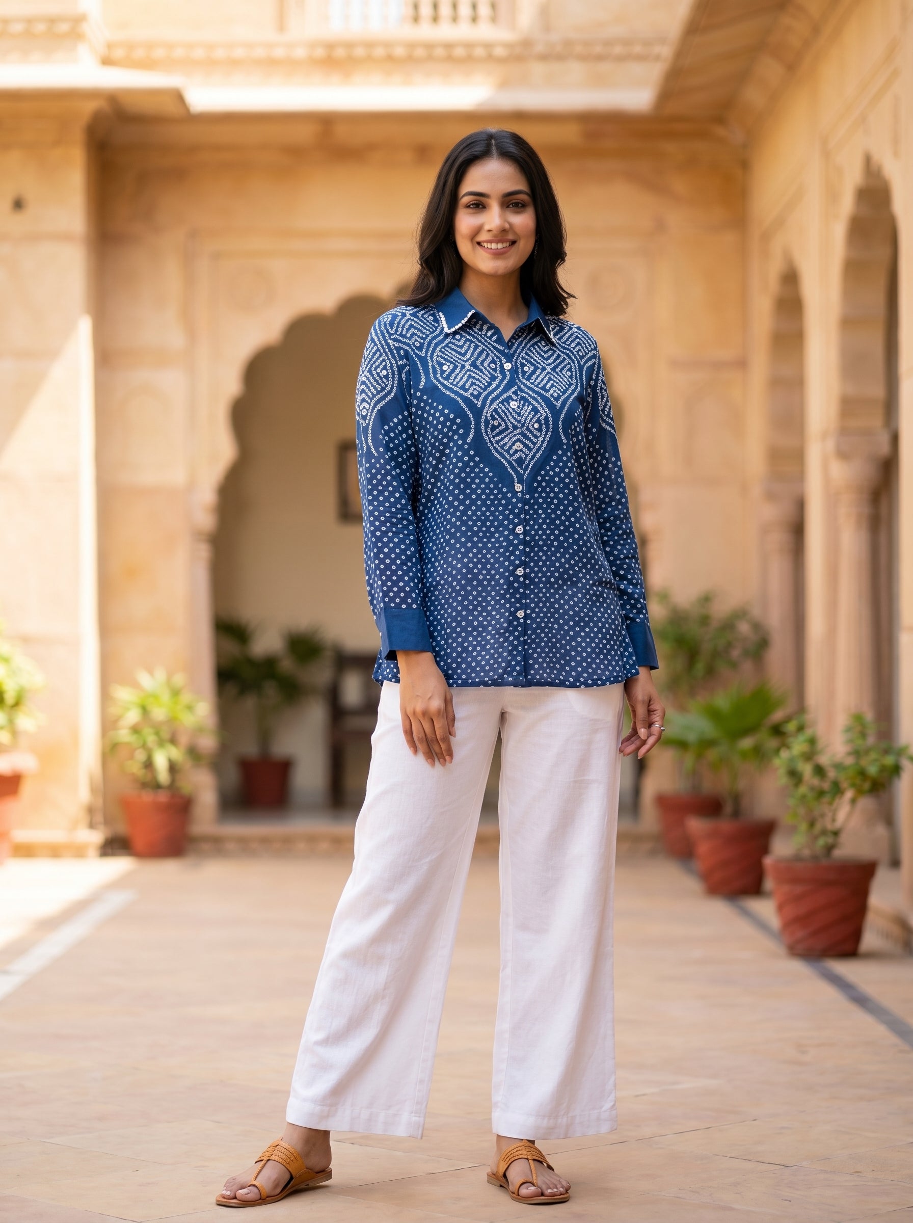 Rich Blue Bhandhi Crepe Shirt