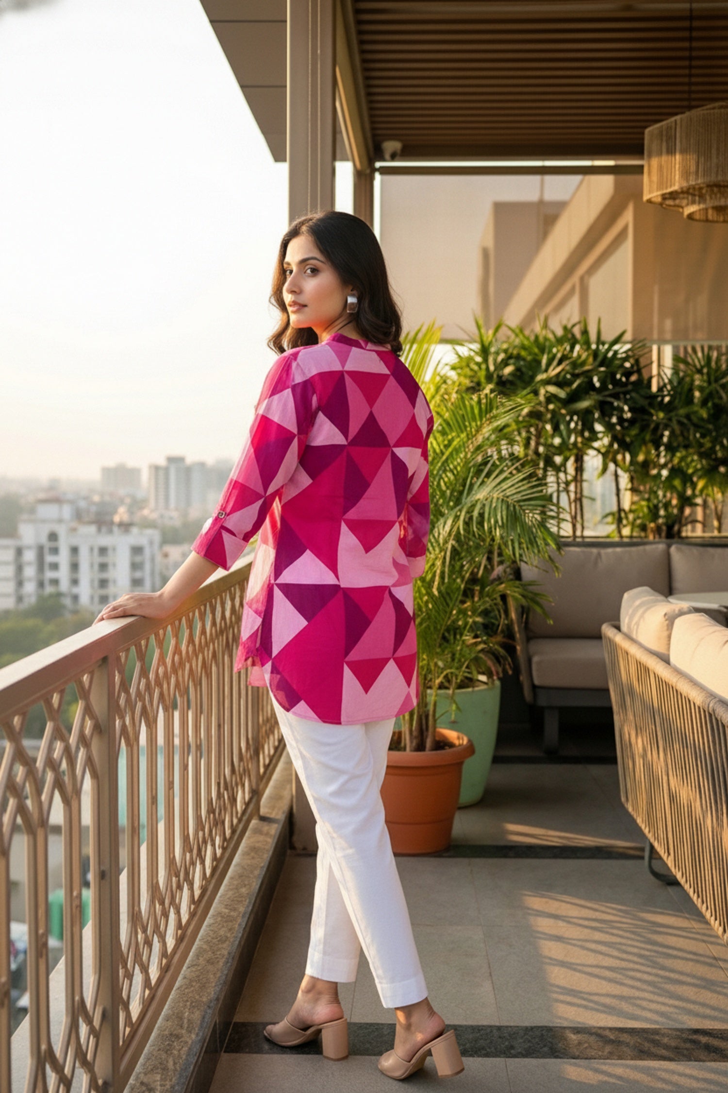 Pink Cotton Short Kurti Top