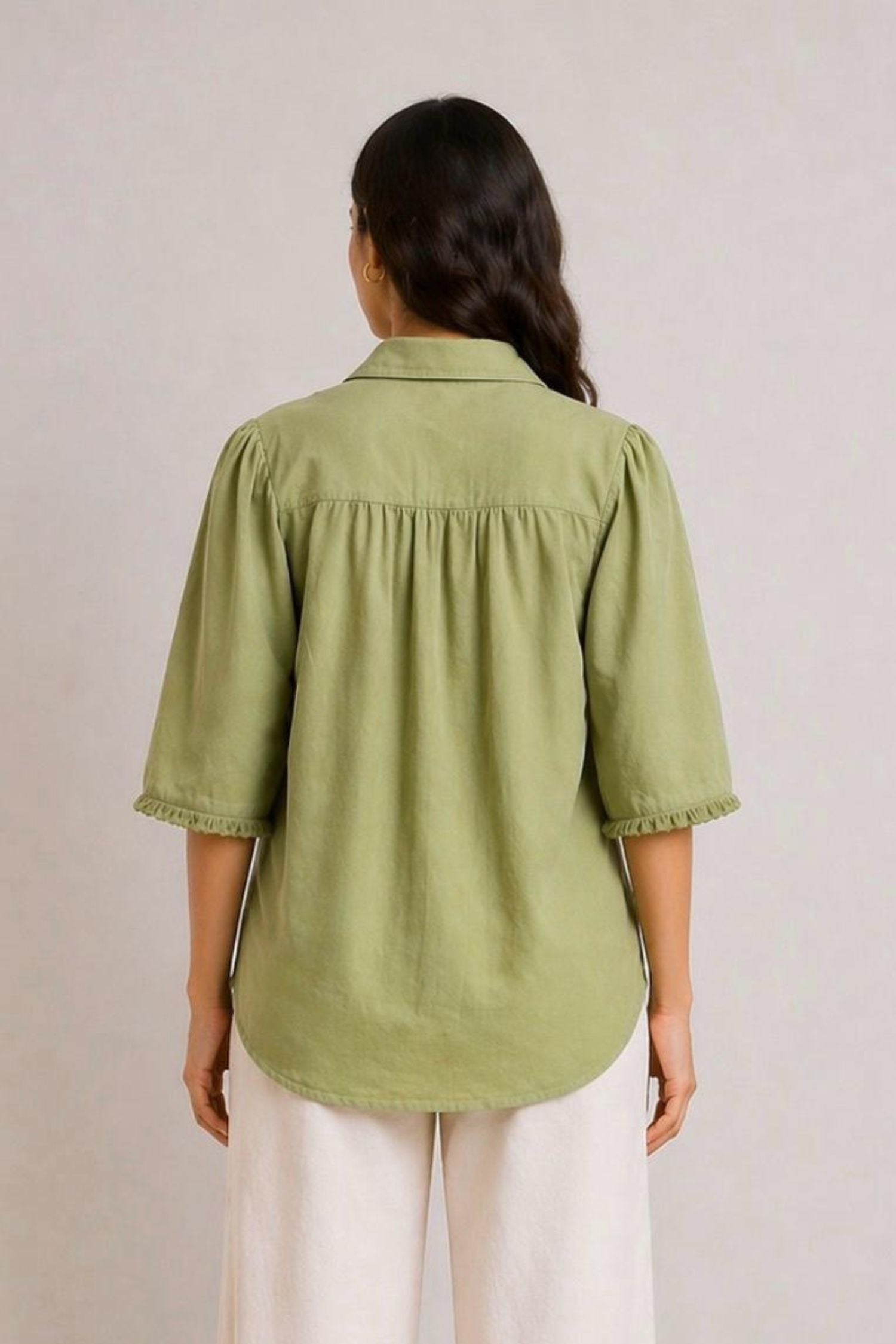 Oversized Fit Cotton Shirt in Moss Green