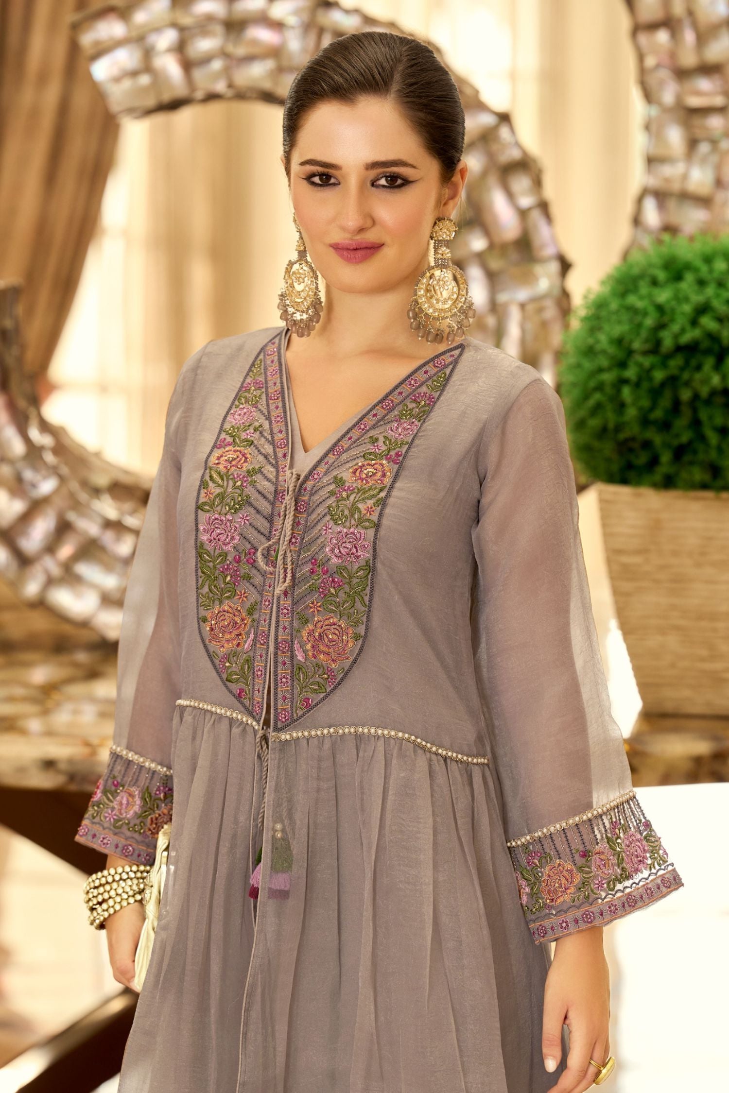 Signature Pure Organza Collection – Embroidered Perfection with Handcrafted Charm (Brown)