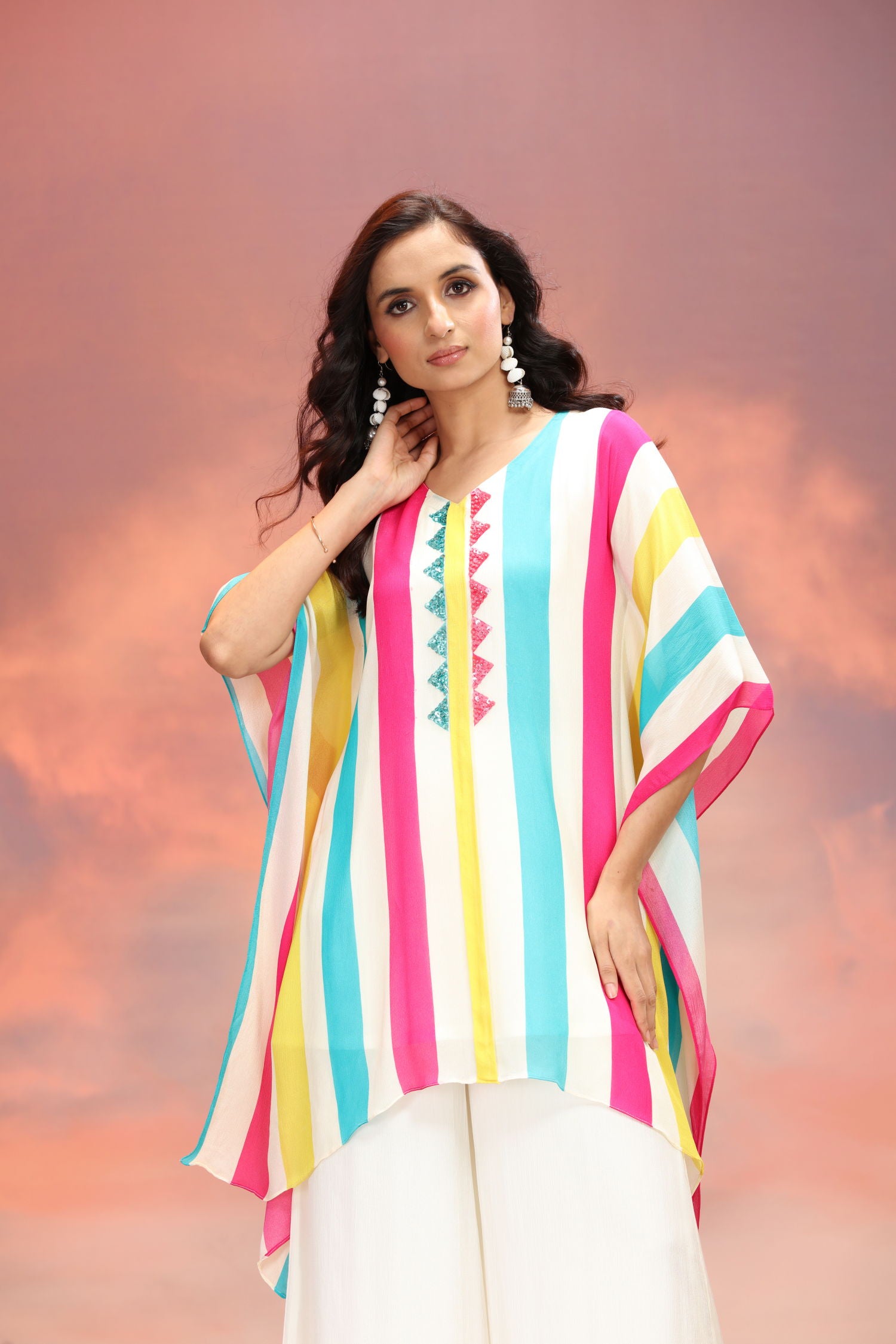 Viscose Charm Multicolor Embroidered Kaftan Cord Set
