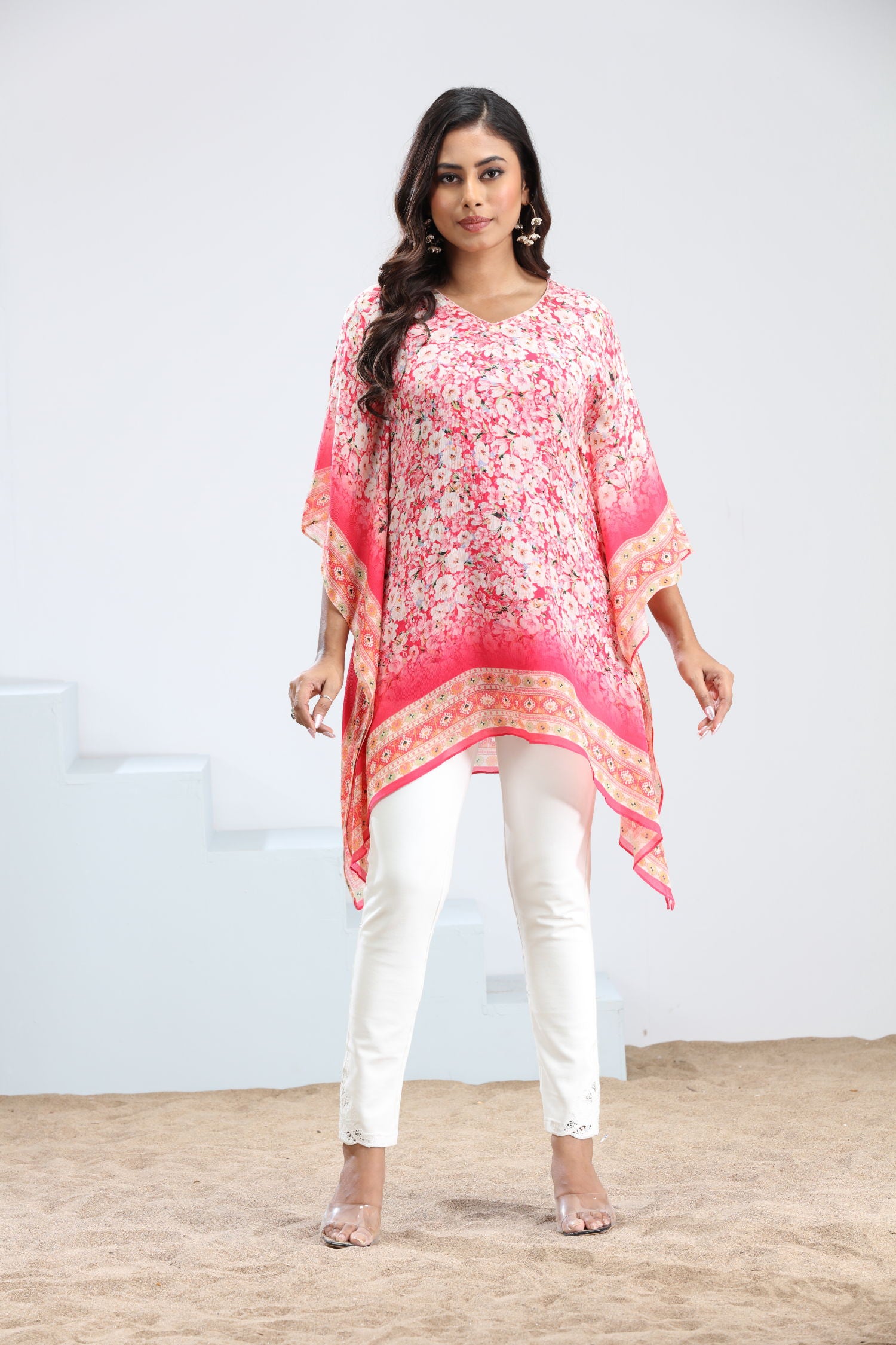 ALLURING PINK FLORAL SHORT KAFTAN
