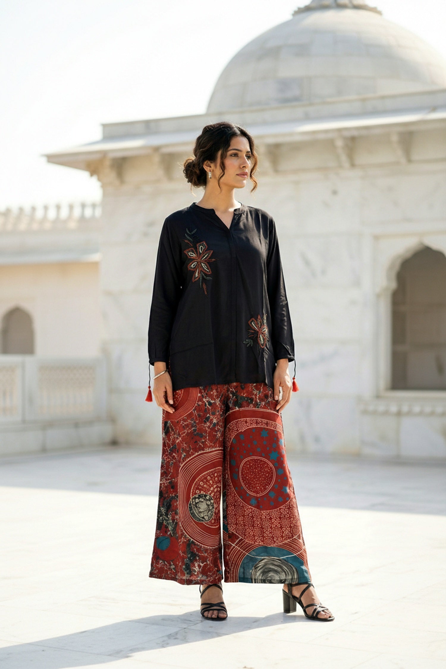 Classic Black Shirt Co-ord Set with Printed Pants