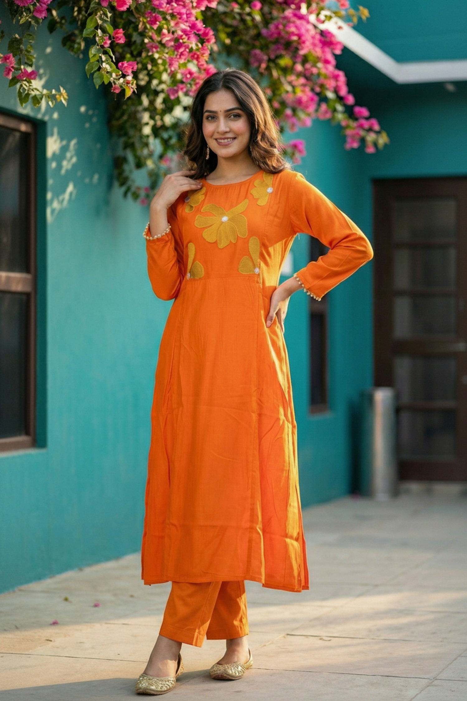 Orange Floral Cotton Co-ord Set