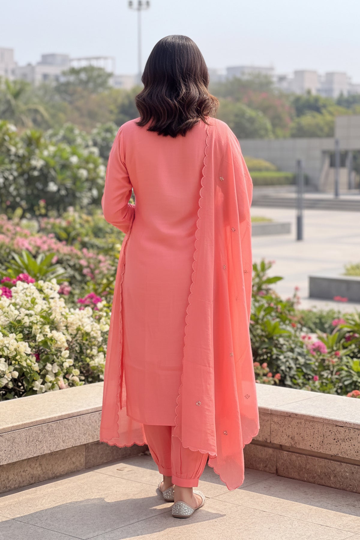 Peach Embroidered Kurta Set With Dupatta