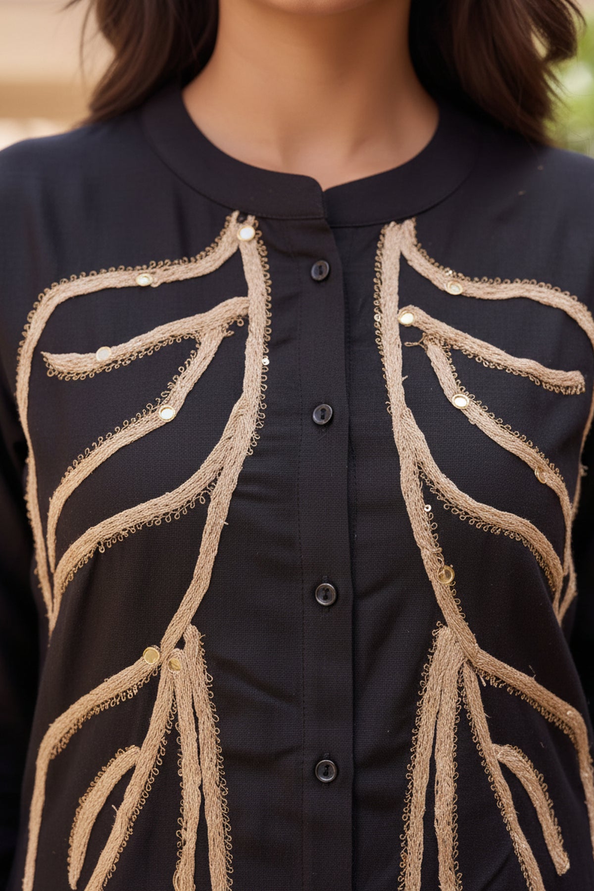 Black Embroidered Cotton Coord Set