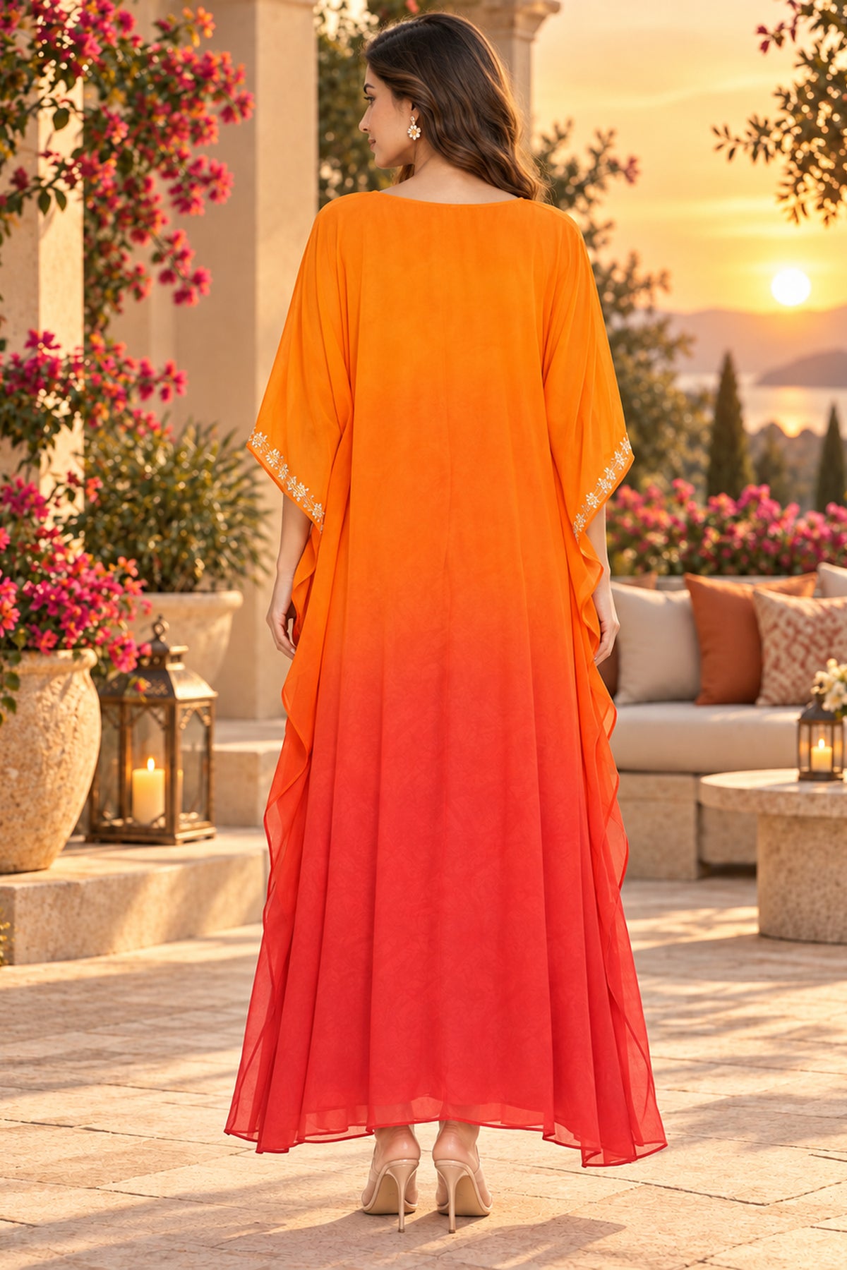 Orange Ombre Crepe Long Kaftan