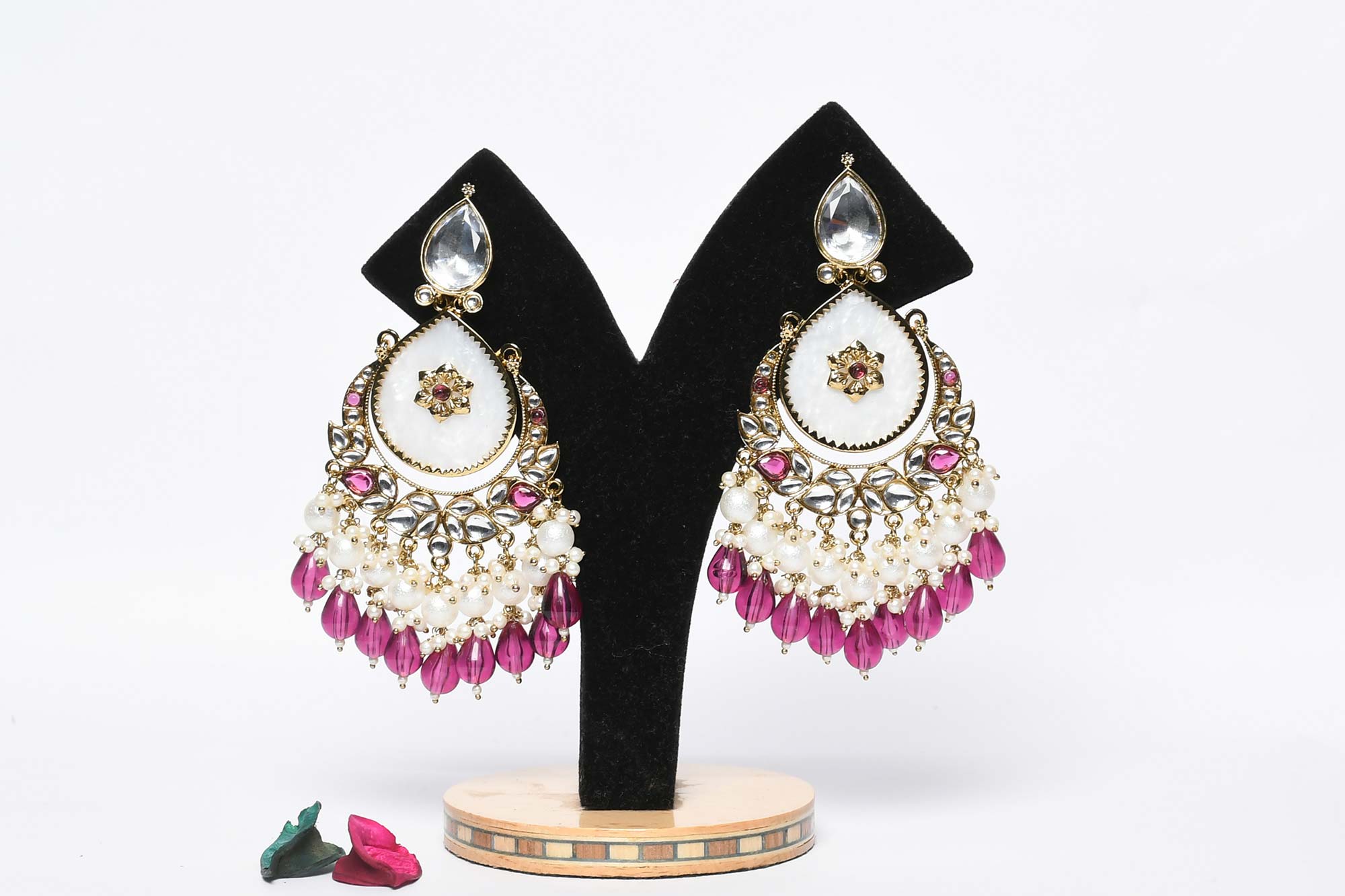 Purple Kundan & Pearl Chandbali Earring 1 - Freyaa