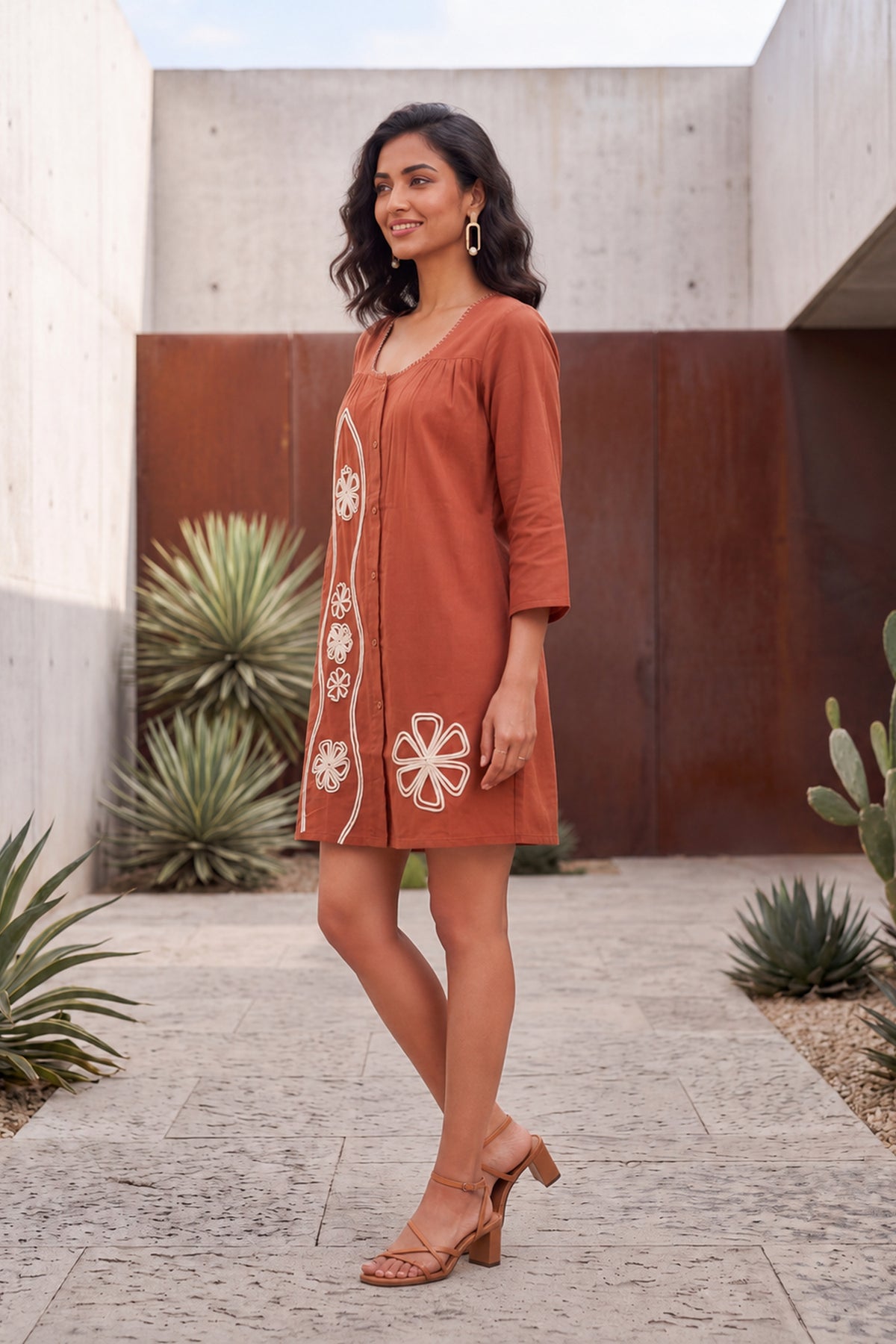 Brown Floral Cotton Dress