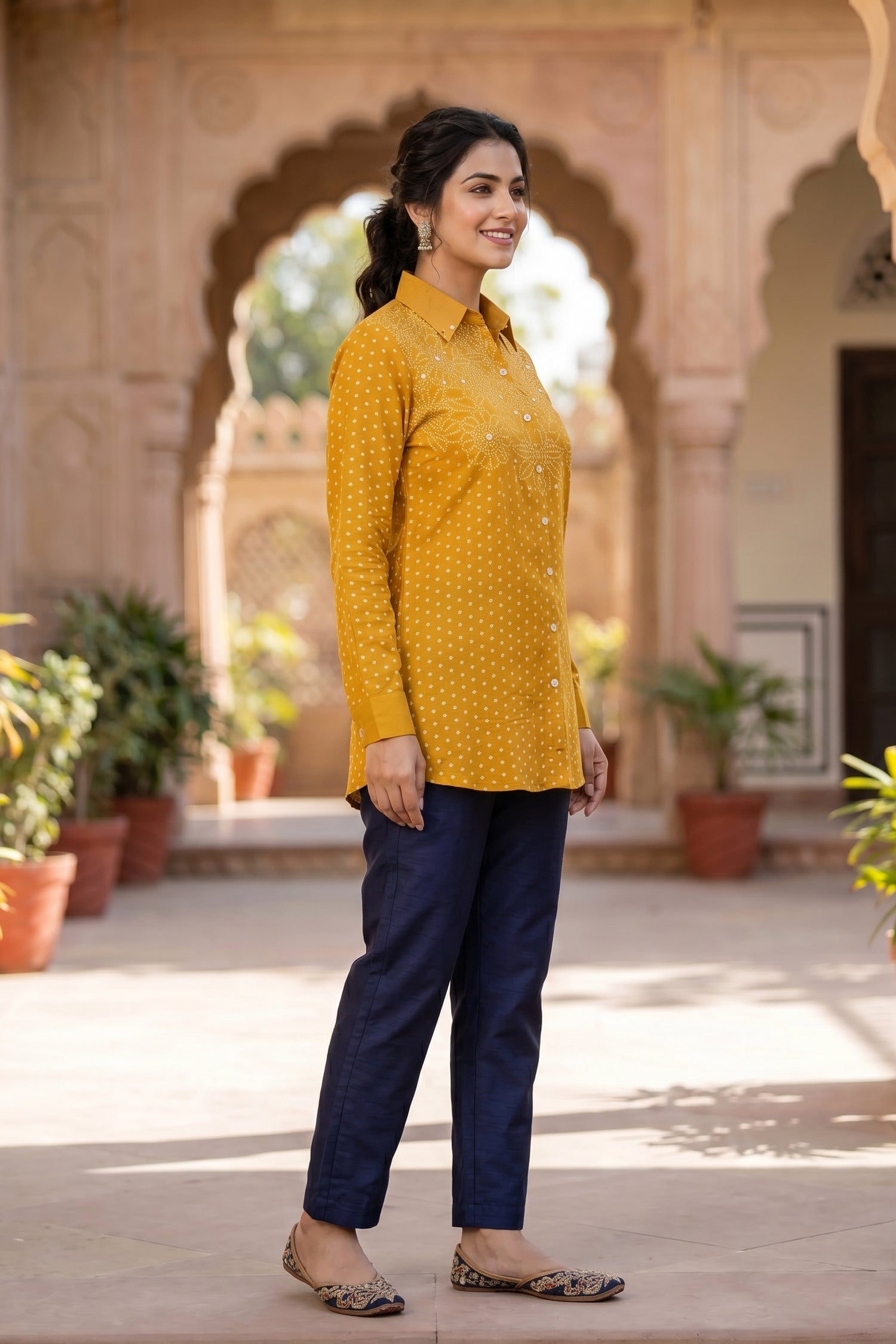 Golden Yellow Bhandhi Crepe Shirt