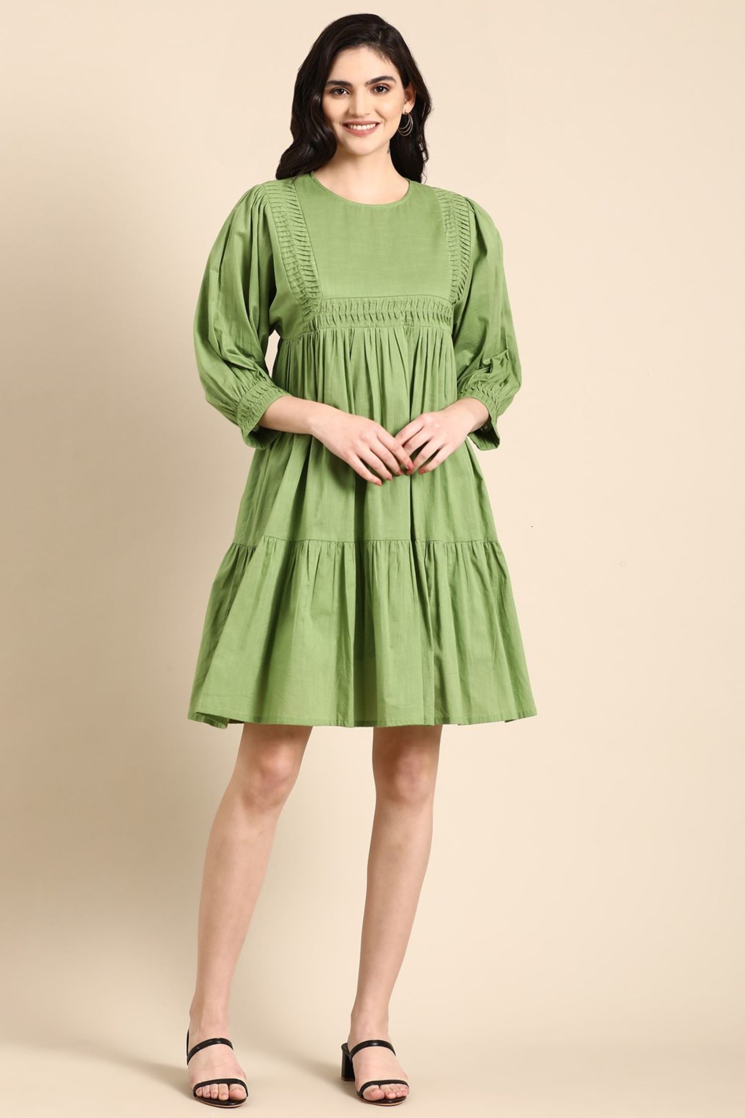 Freyaa Natural Charm A Cotton Green Dress