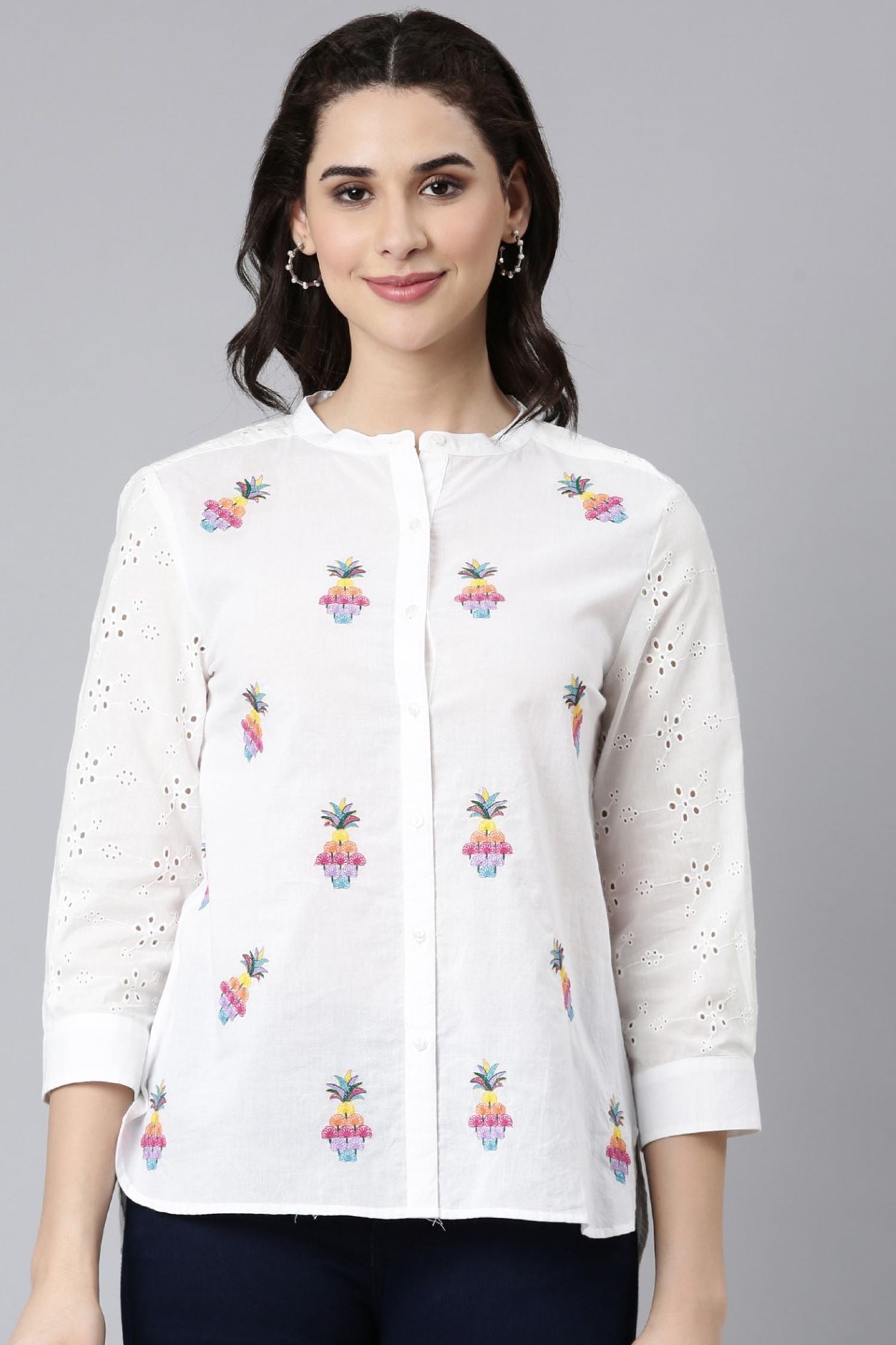 Delicate Print White Cotton Top
