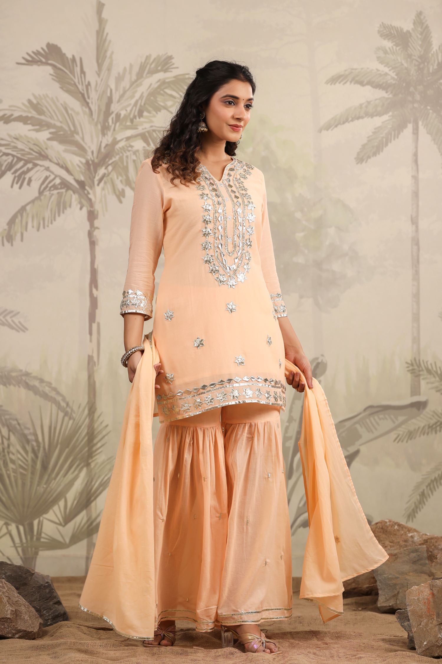 Peach Luxe Stunning Embroidered Sharara Set
