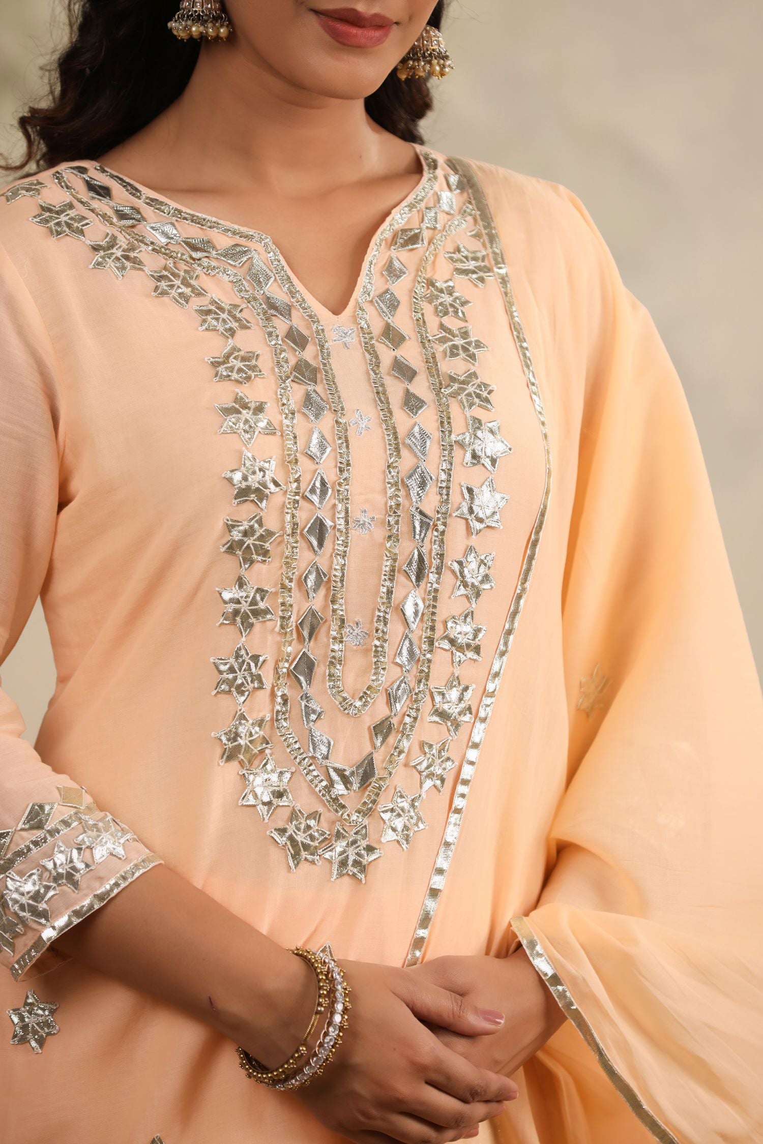Peach Luxe Stunning Embroidered Sharara Set