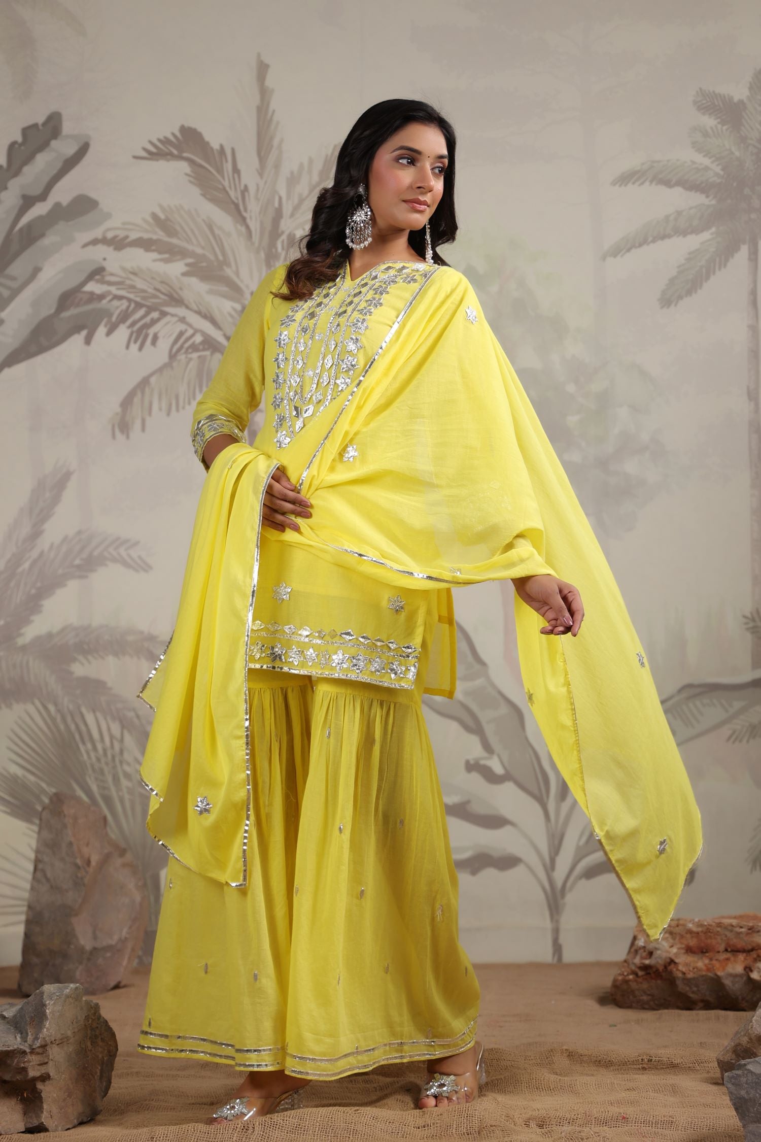 Radiant Glow Beautifully Embroidered Yellow Sharara