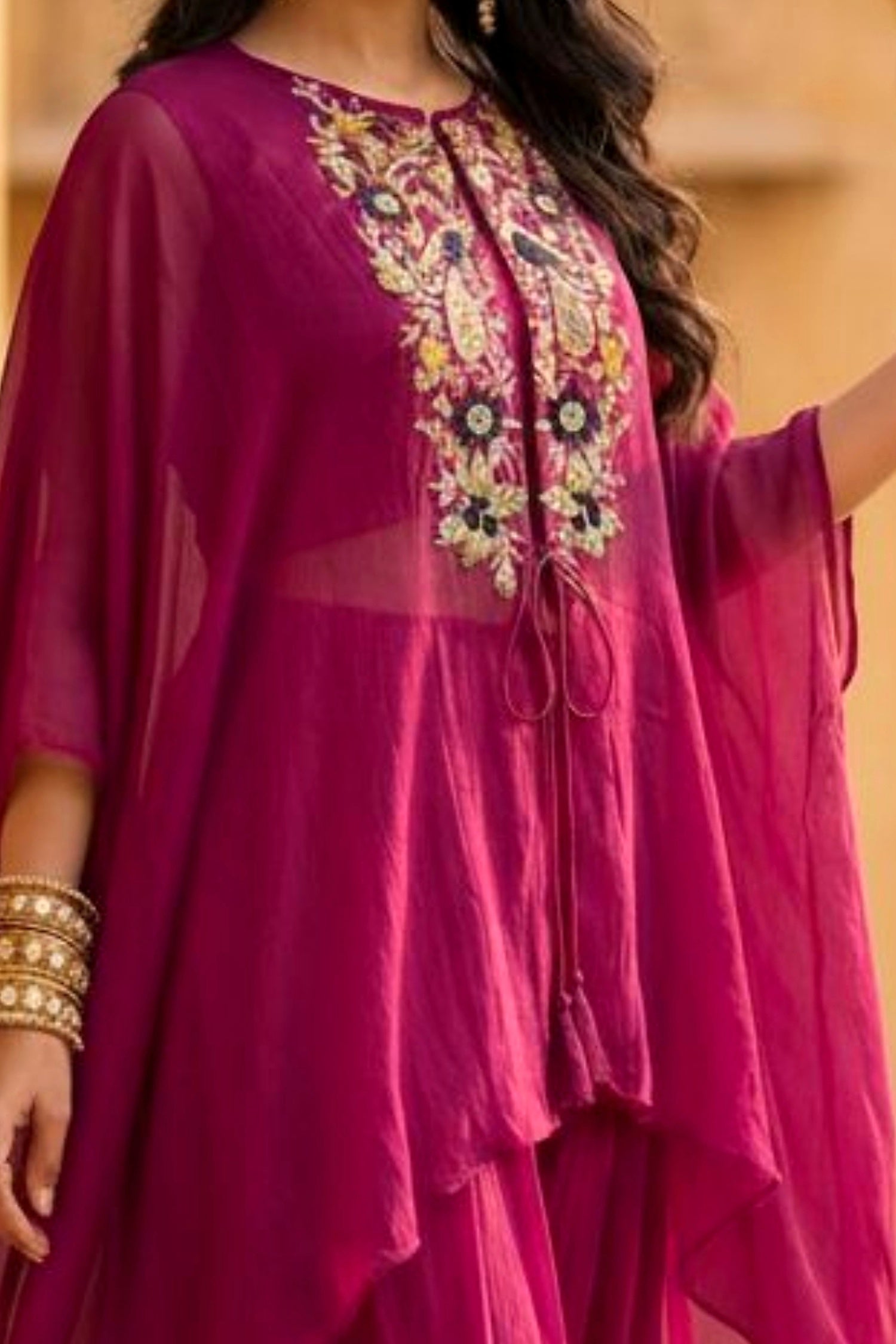 Purple Three-Piece Set with Embroidered Net Jacket and Pant