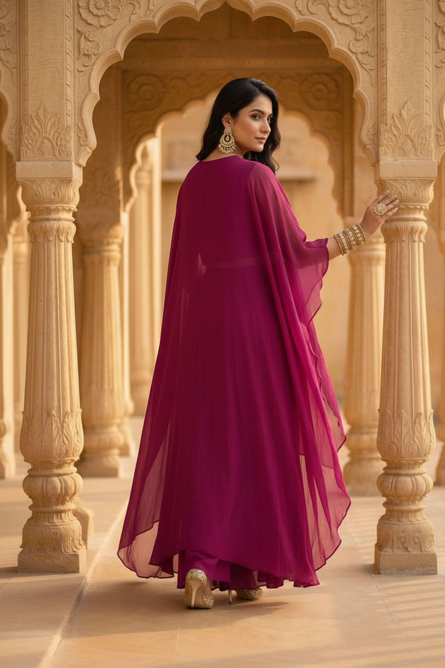 Purple Three-Piece Set with Embroidered Net Jacket and Pant