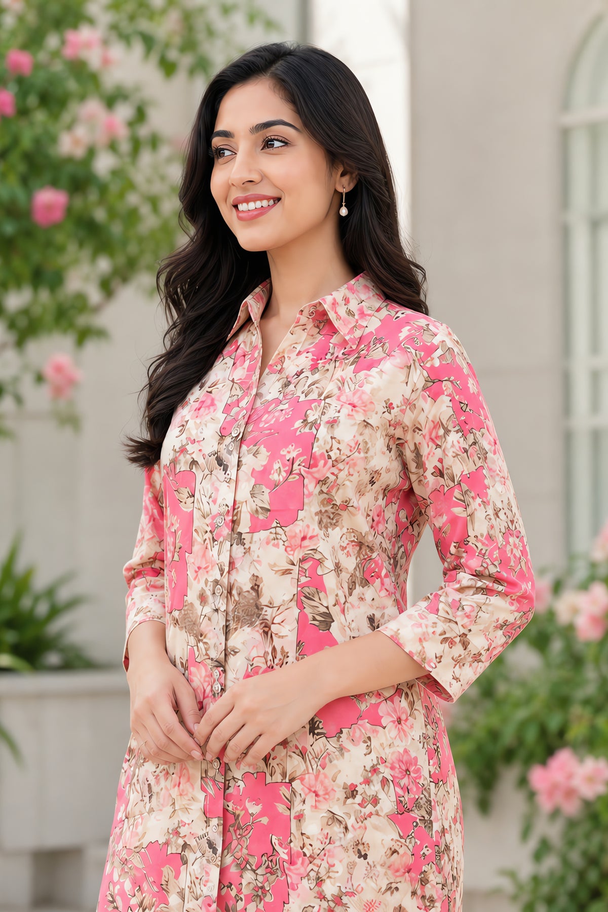Pink Floral Printed Top Shirt