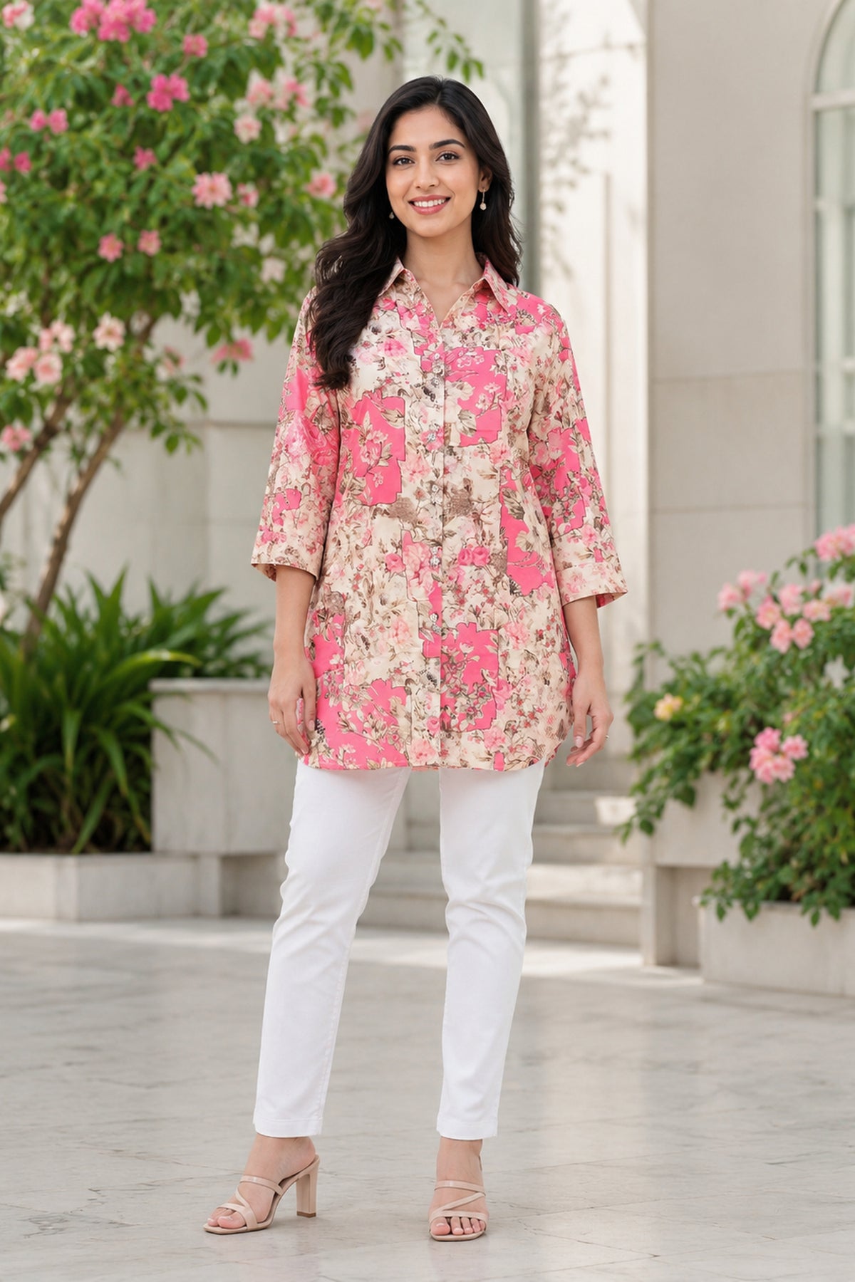 Pink Floral Printed Top Shirt